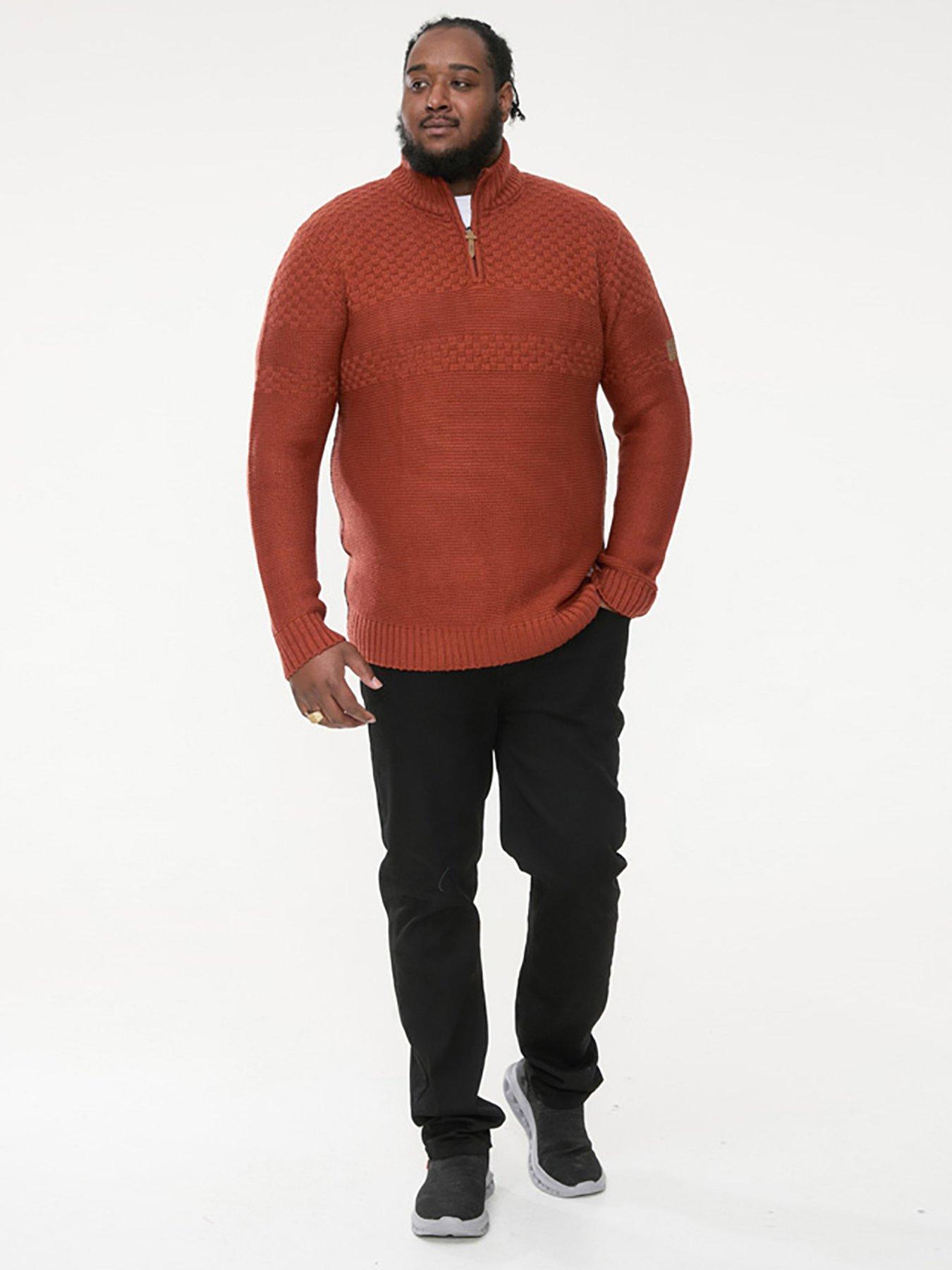  image of d555-kelton-14-zip-jacquard-knitted-jumper-rust