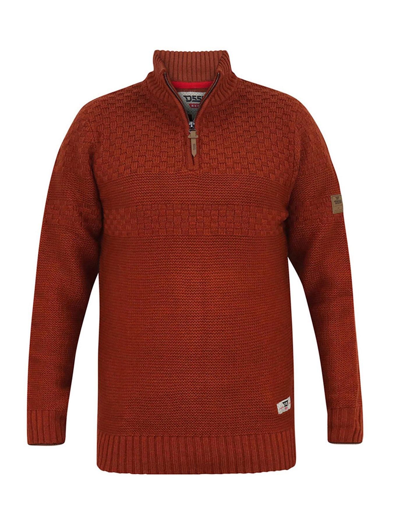  image of d555-kelton-14-zip-jacquard-knitted-jumper-rust
