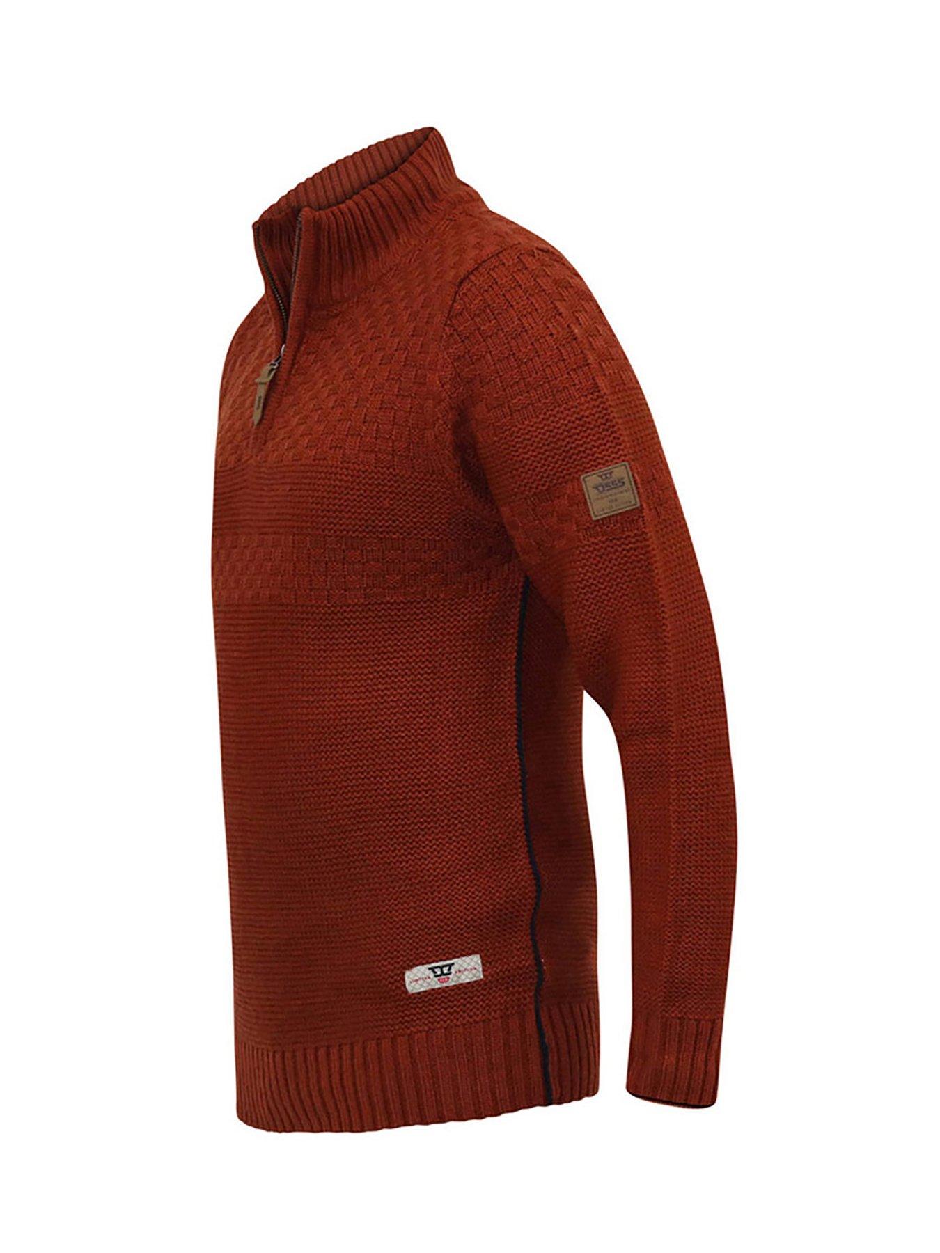  image of d555-kelton-14-zip-jacquard-knitted-jumper-rust