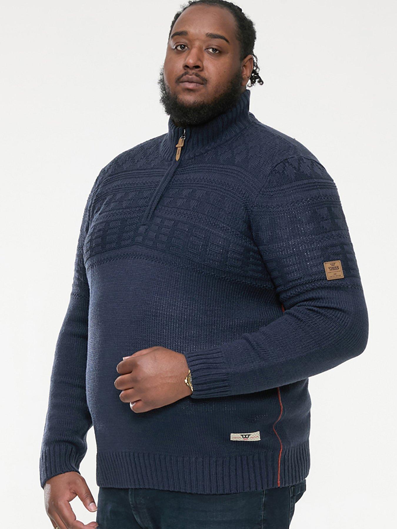 undefined Yates 1/4 Zip Jacquard Knitted Jumper- Navy