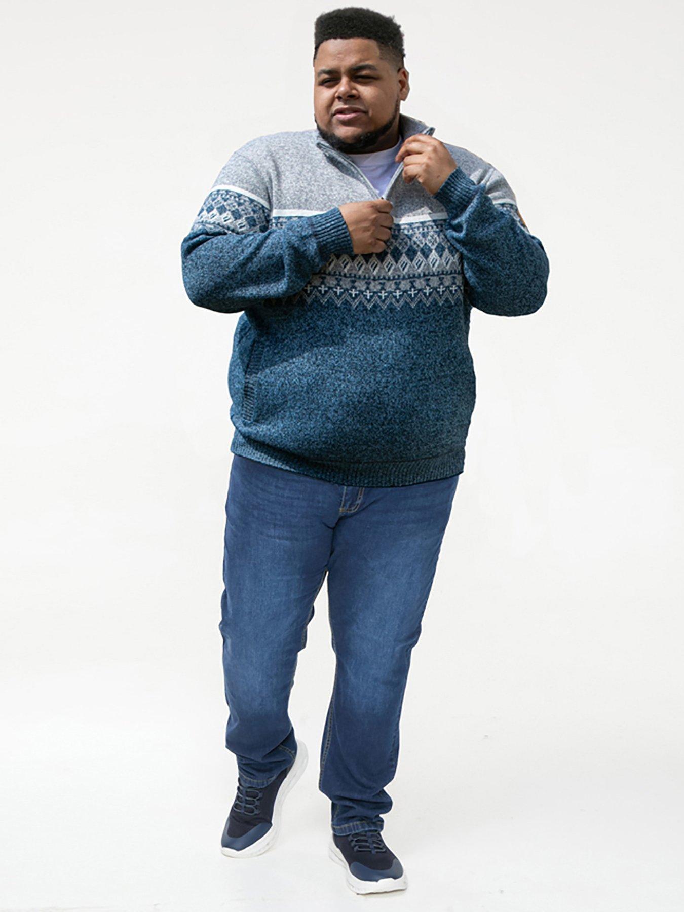 Image 2 of 4 of D555 Ruddington 1/4 Zip Neck Fairisle Knitted Jumper- Blue