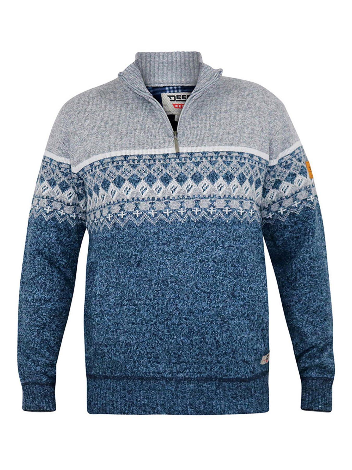 Image 3 of 4 of D555 Ruddington 1/4 Zip Neck Fairisle Knitted Jumper- Blue