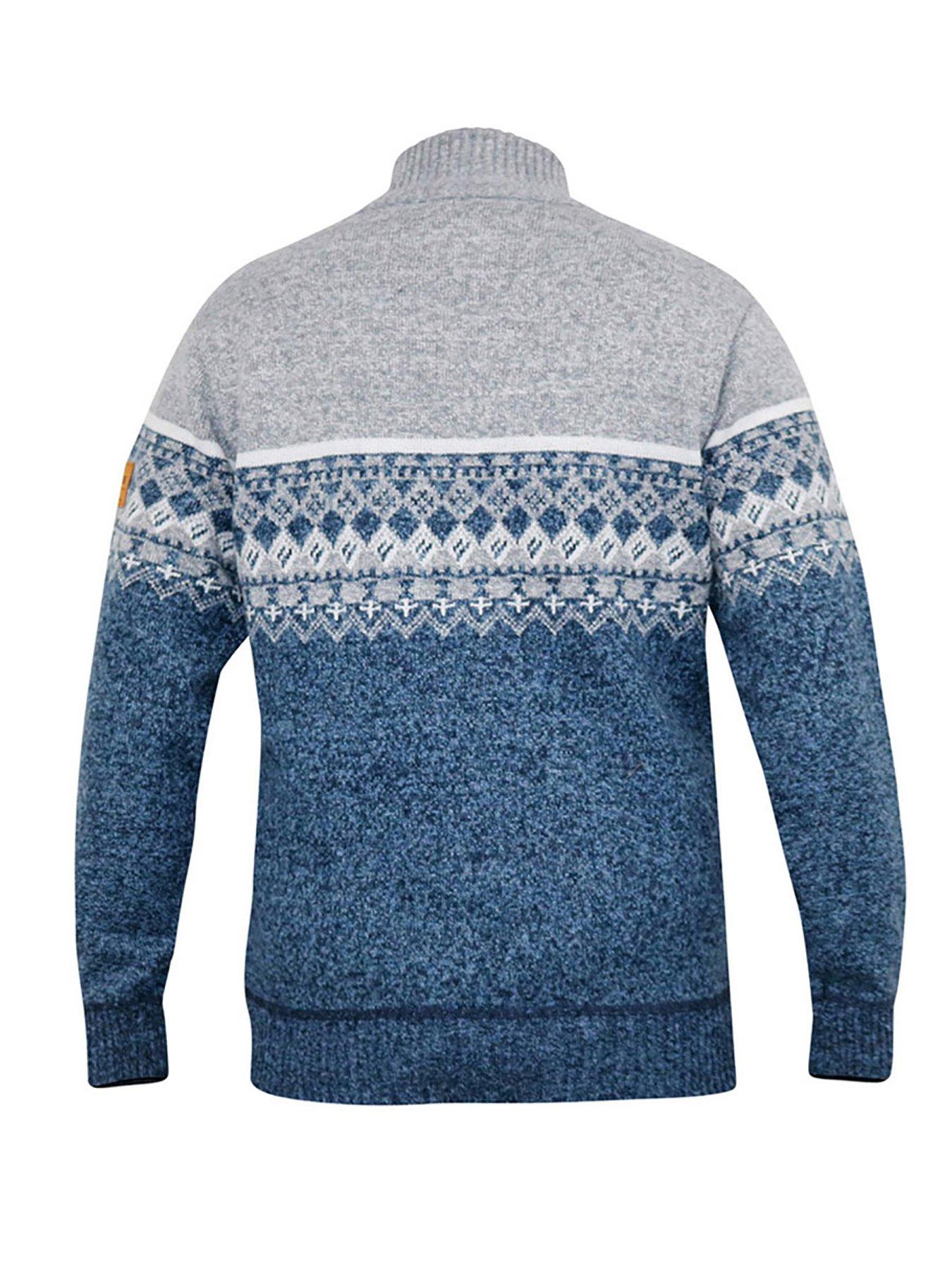 Image 4 of 4 of D555 Ruddington 1/4 Zip Neck Fairisle Knitted Jumper- Blue