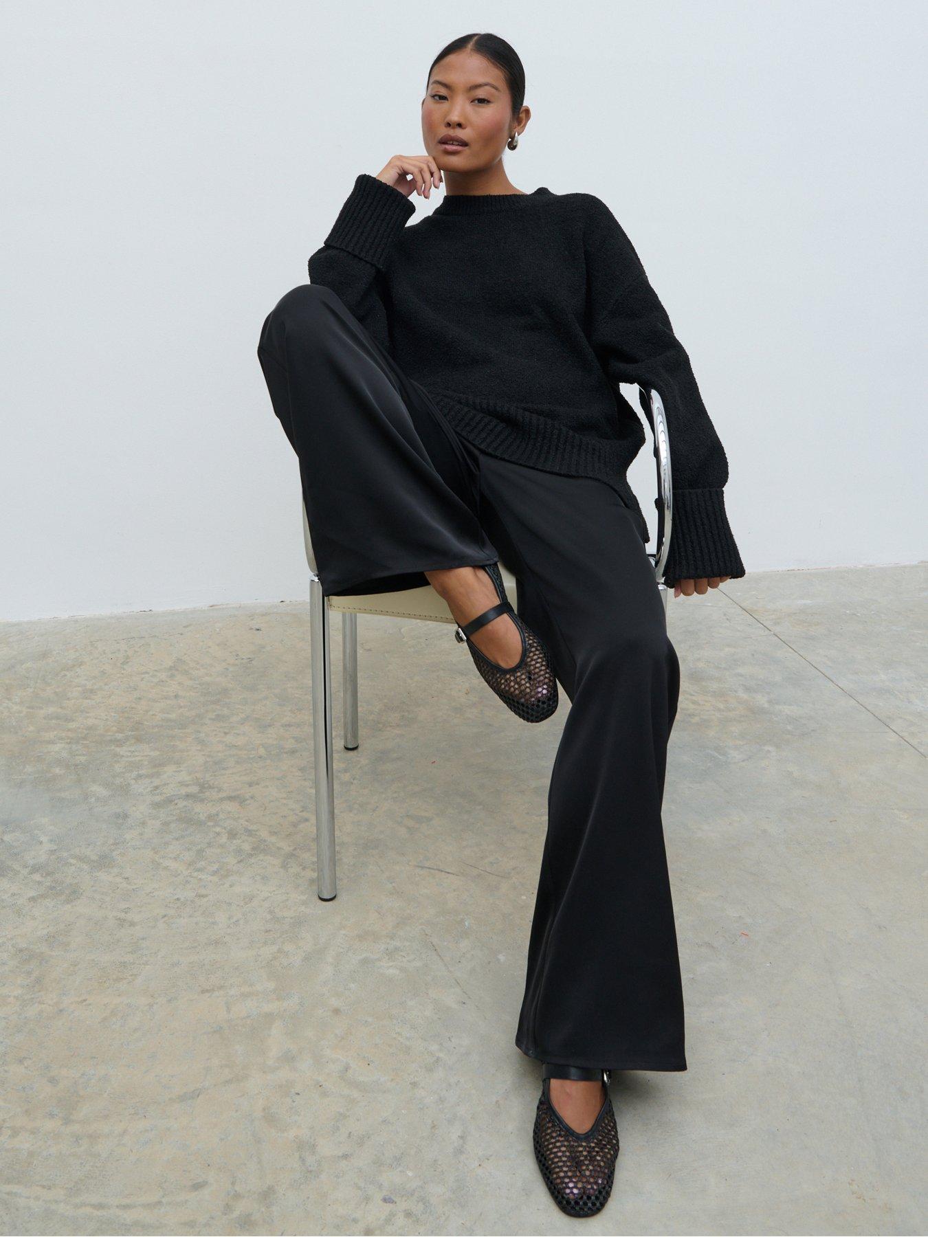  image of pretty-lavish-breya-satin-drawstring-trouser-black