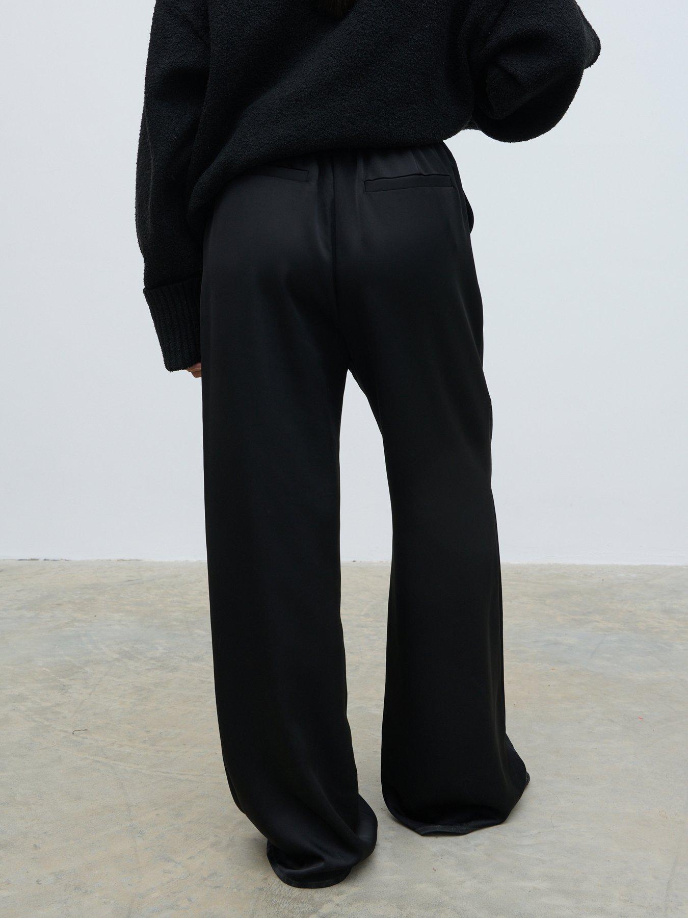  image of pretty-lavish-breya-satin-drawstring-trouser-black