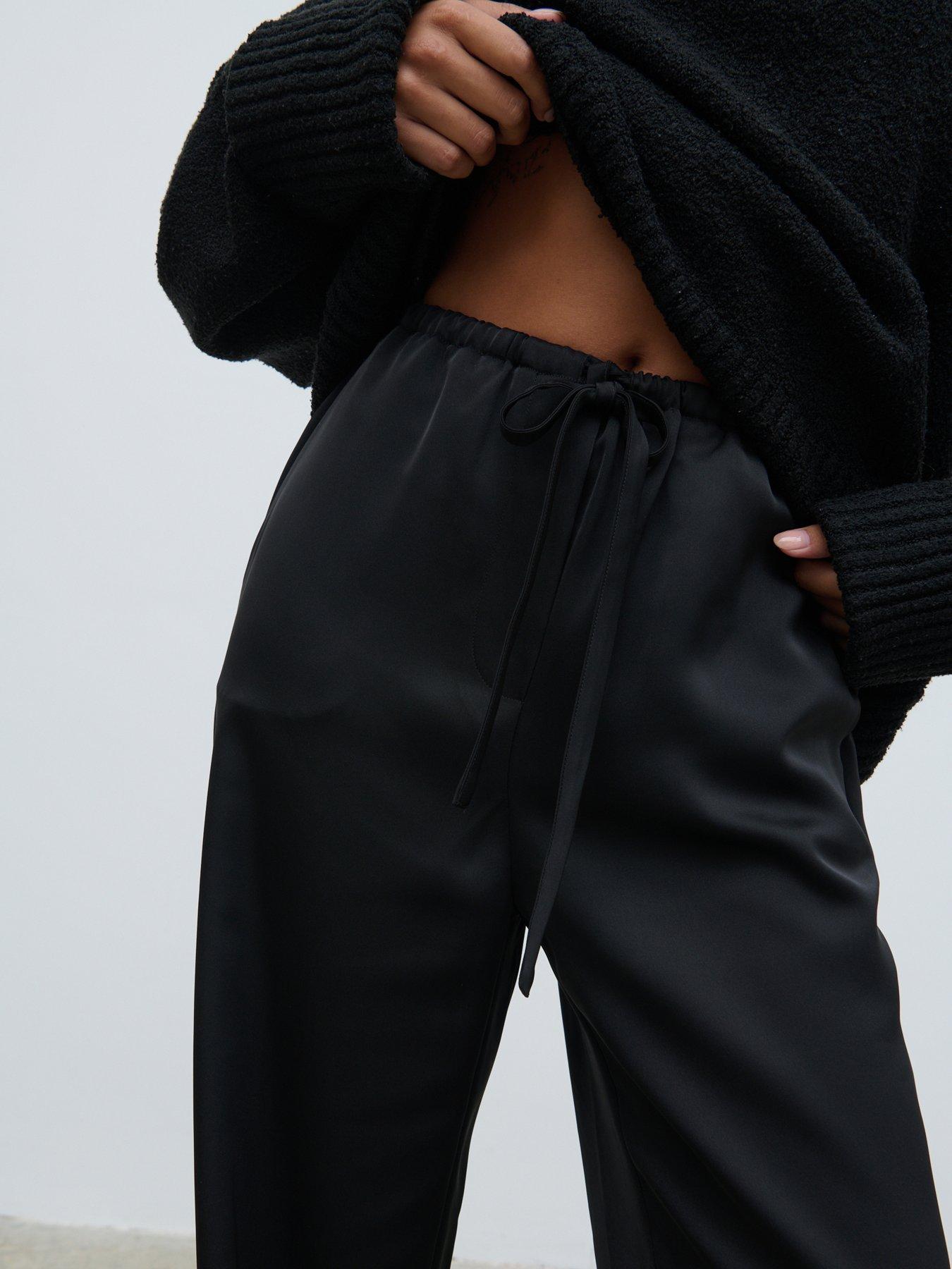  image of pretty-lavish-breya-satin-drawstring-trouser-black