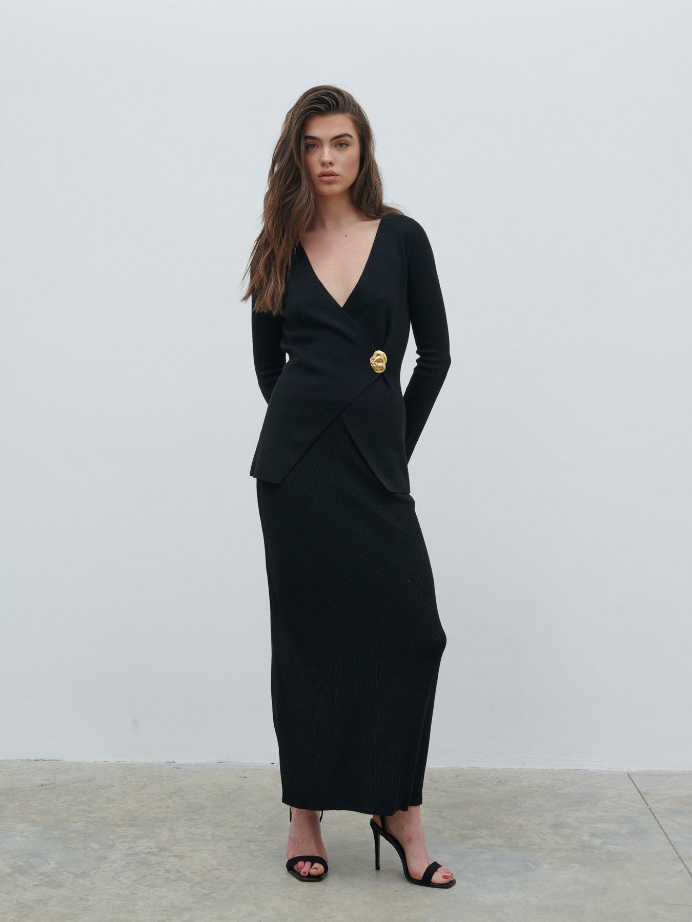  image of pretty-lavish-effie-asymmetric-knitted-cardigan-black
