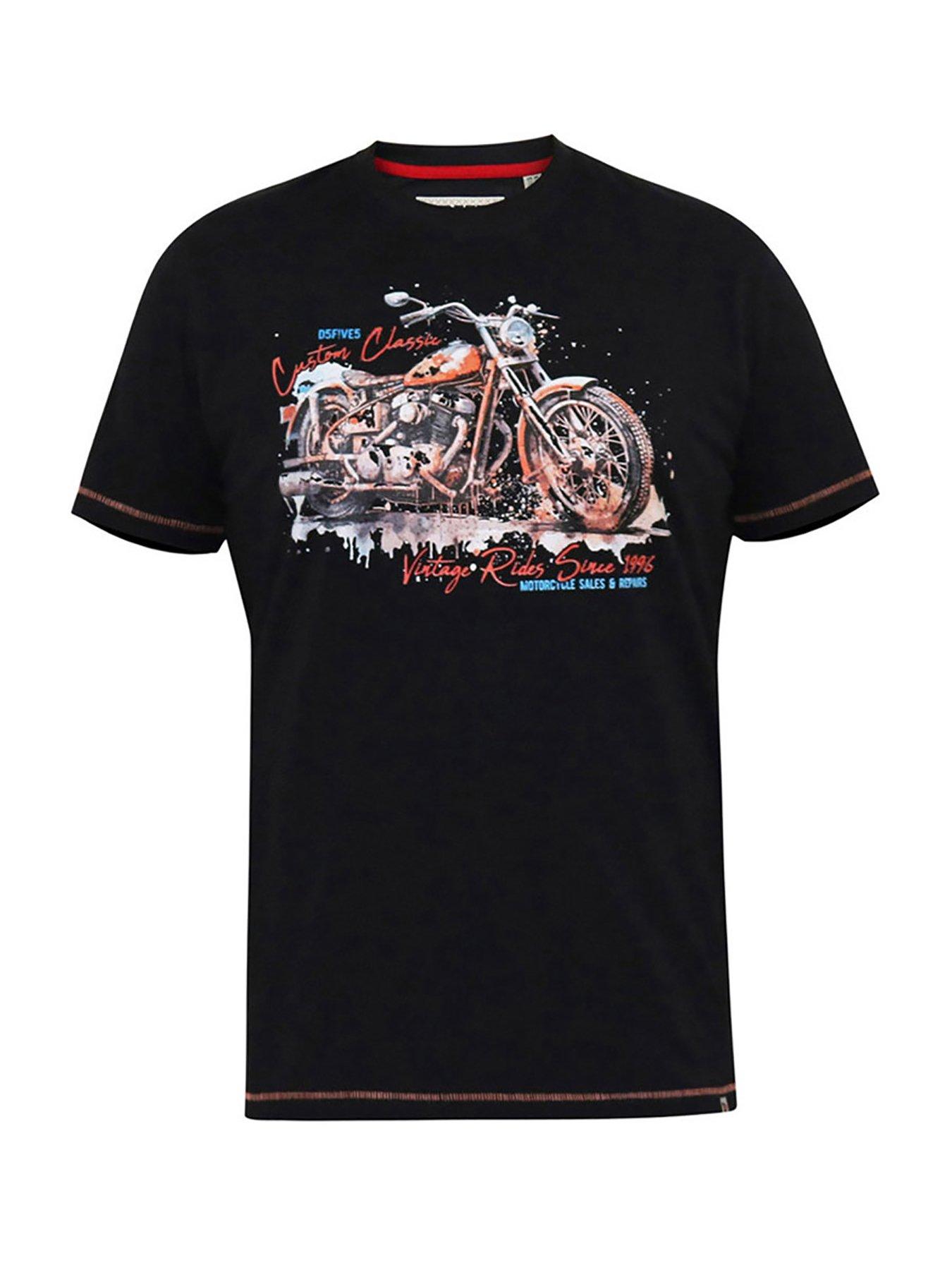 Image 3 of 4 of D555 Lorne Motor Bike Crew Neck T-Shirt - Black
