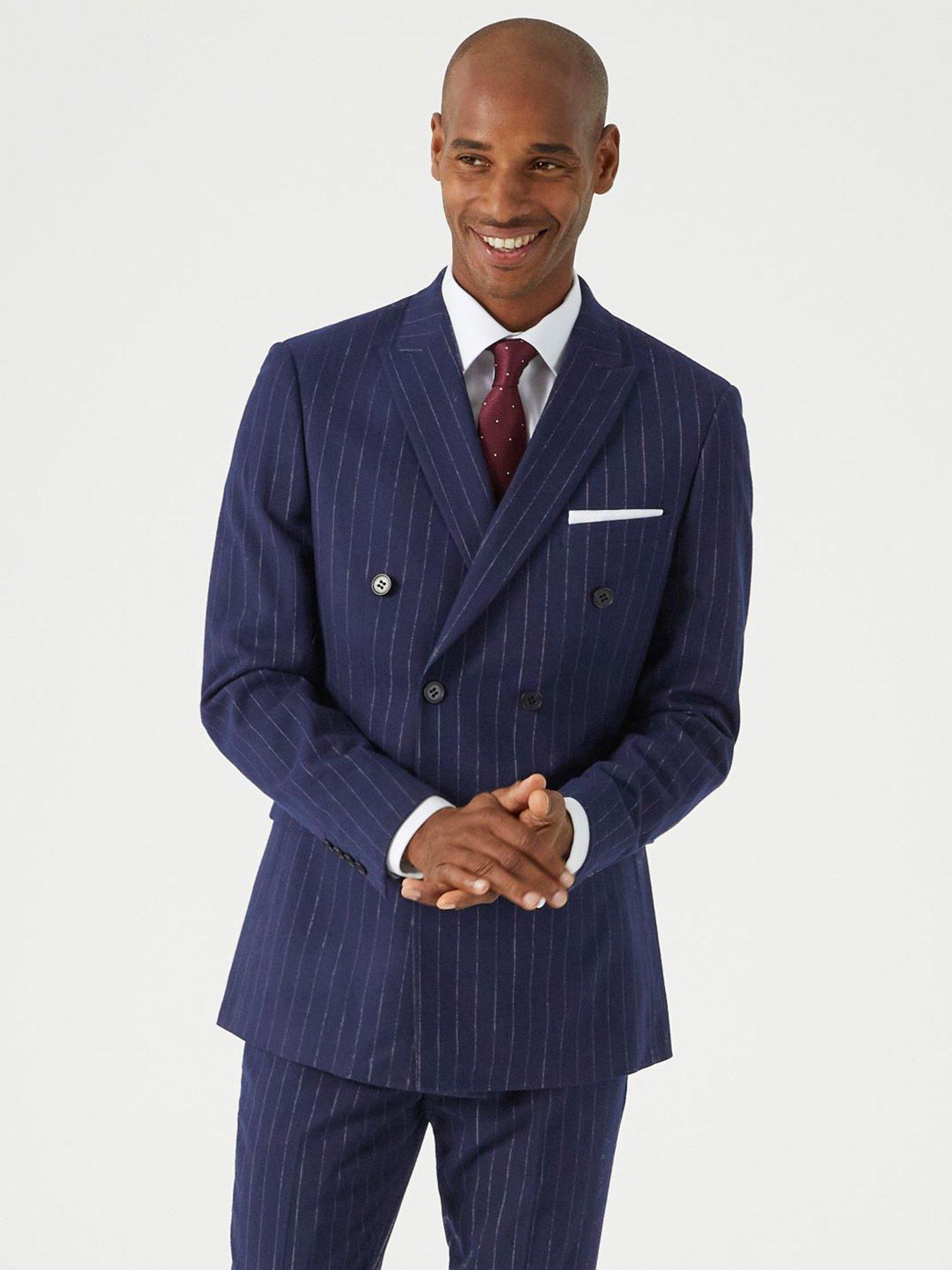 Skopes Declan Pinstripe Double Breasted Suit Jacket - Navy