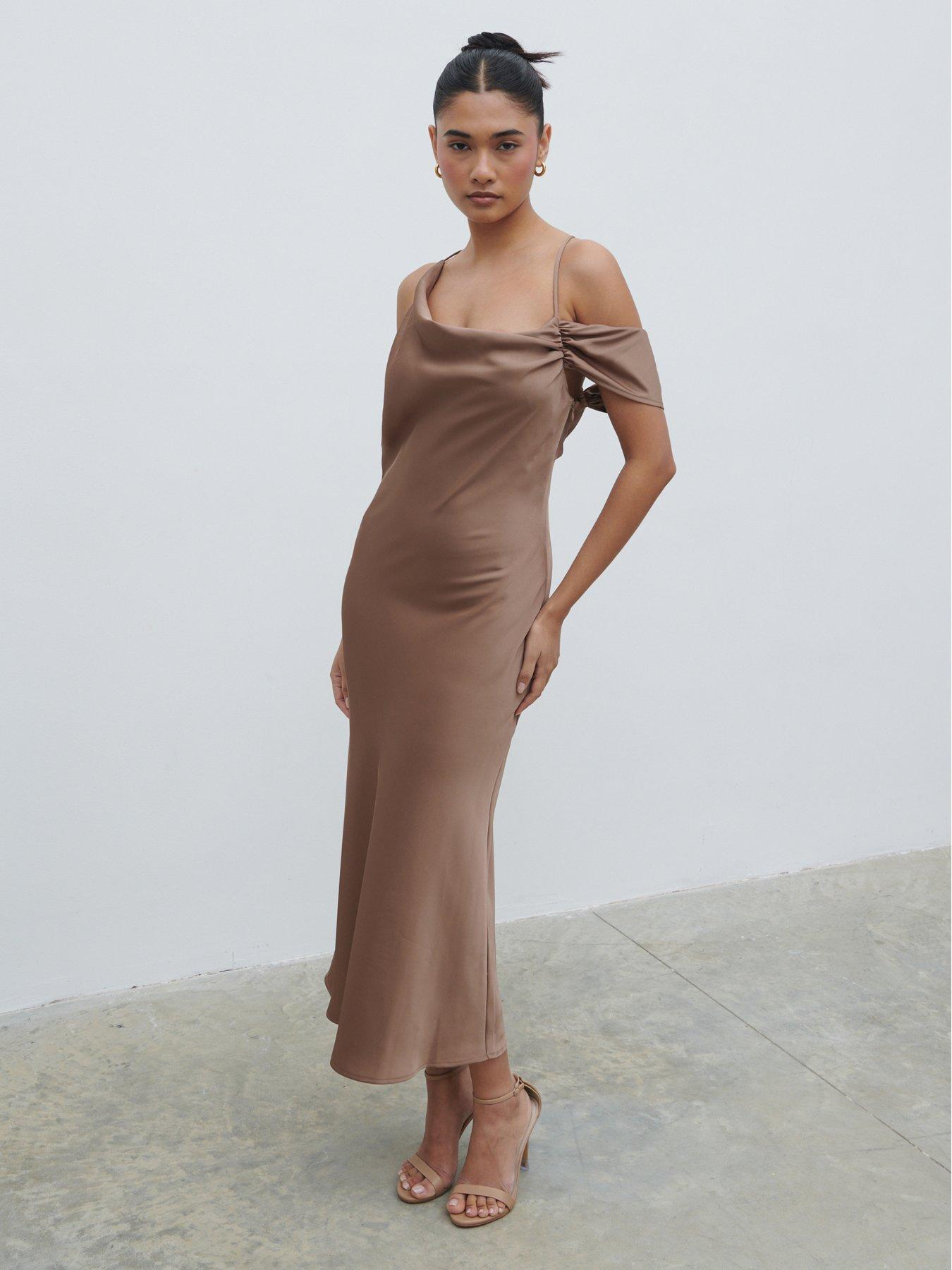undefined Daria Cowl Neck Slip Midaxi Dress - Mocha