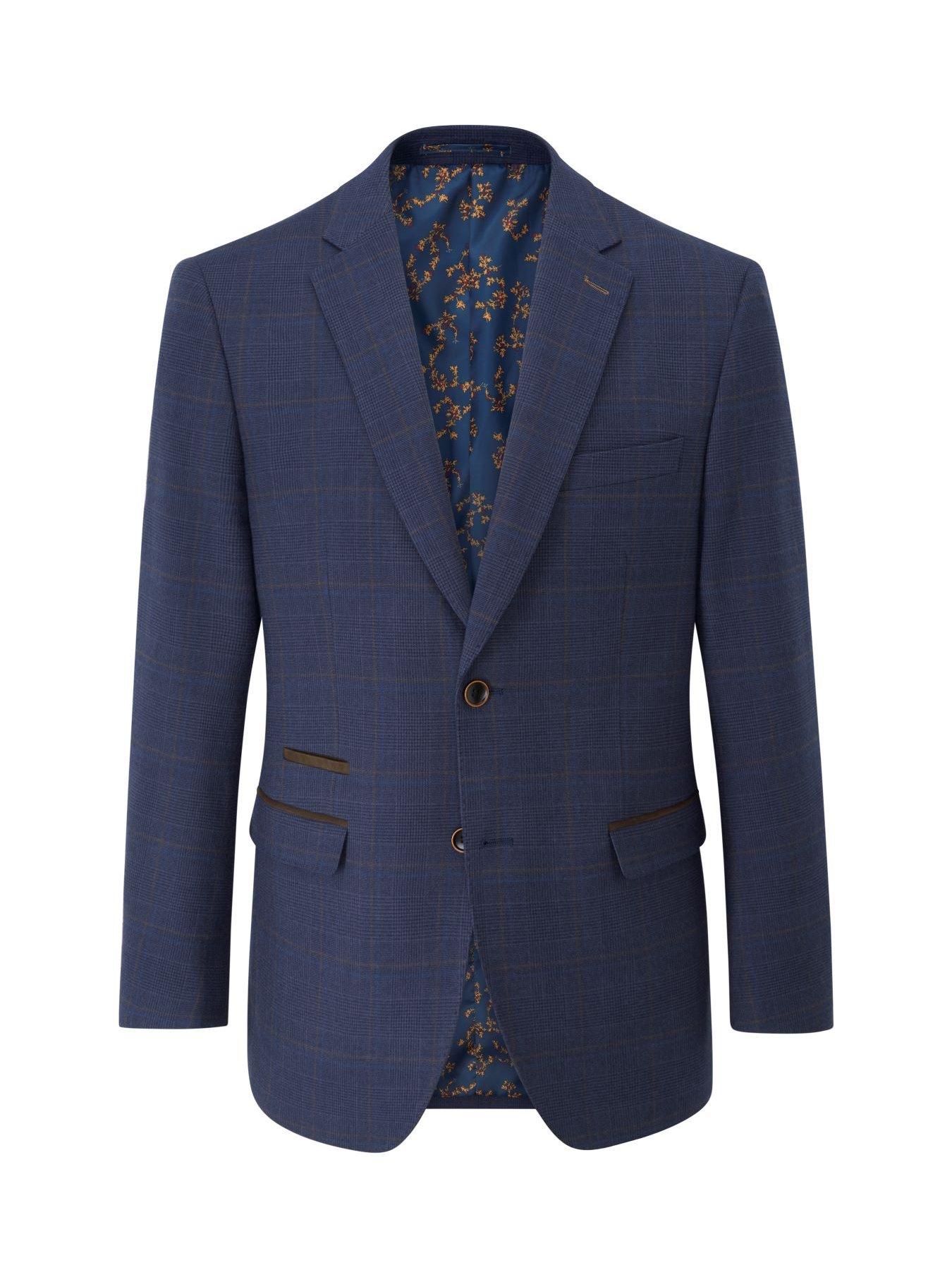  image of skopes-guildford-check-tailored-fit-suit-jacket-navy