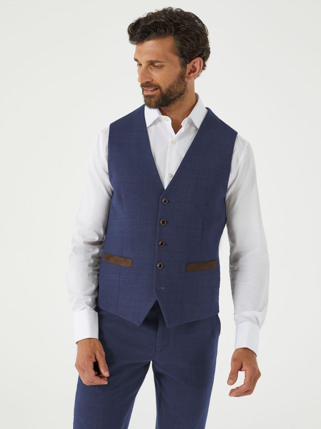  image of skopes-guildford-check-standard-waistcoat-navy