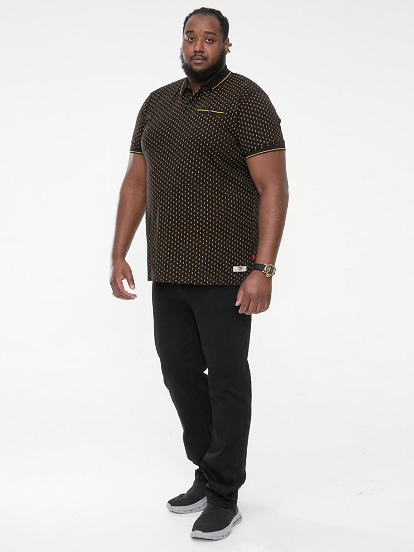 D555 Raul Jersey Polo Shirt With Jacquard Collar - Black | Littlewoods