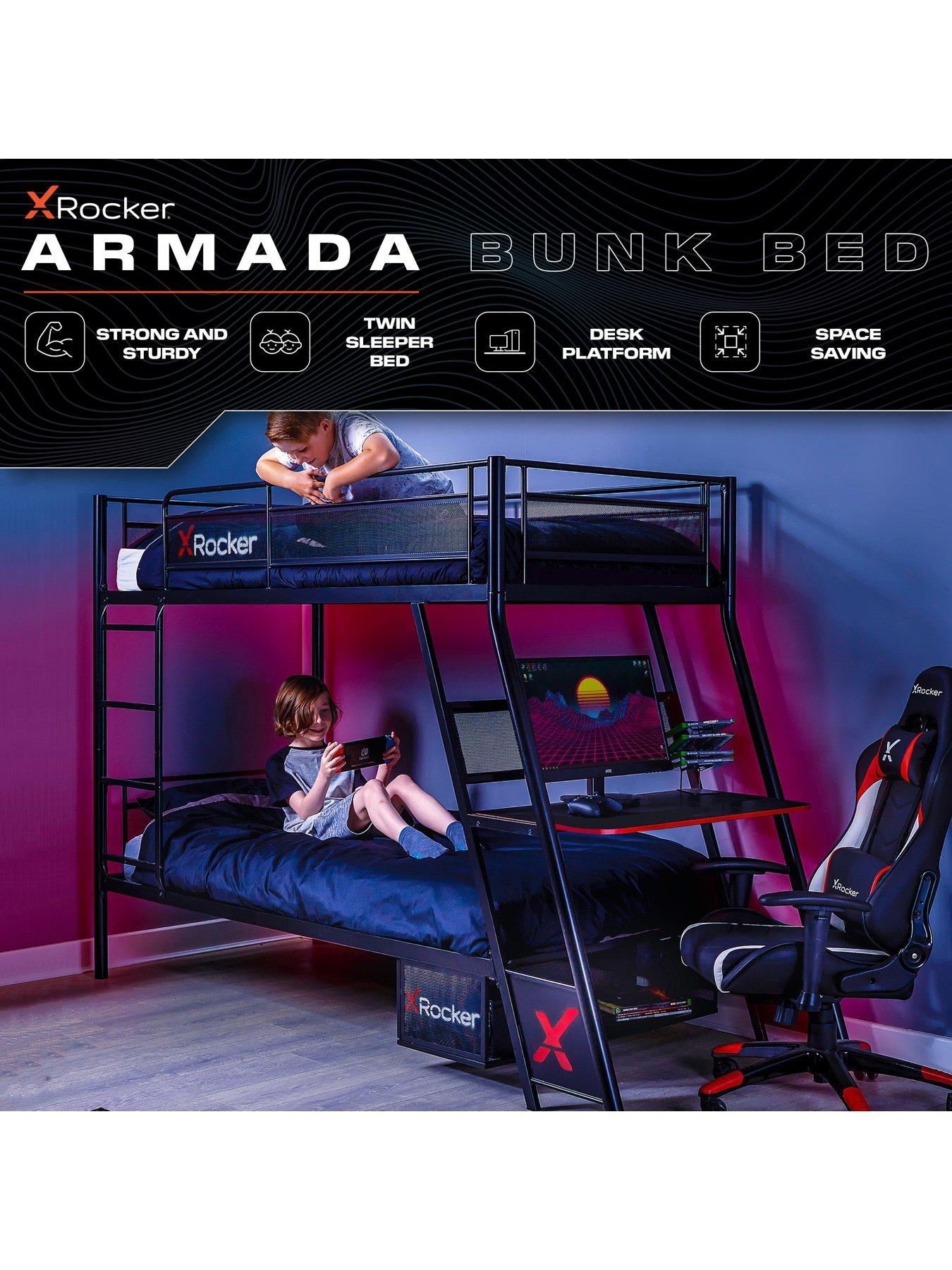  image of x-rocker-armada-dual-bunk-bednbspwith-gaming-desk-and-mattress-options-buy-amp-save