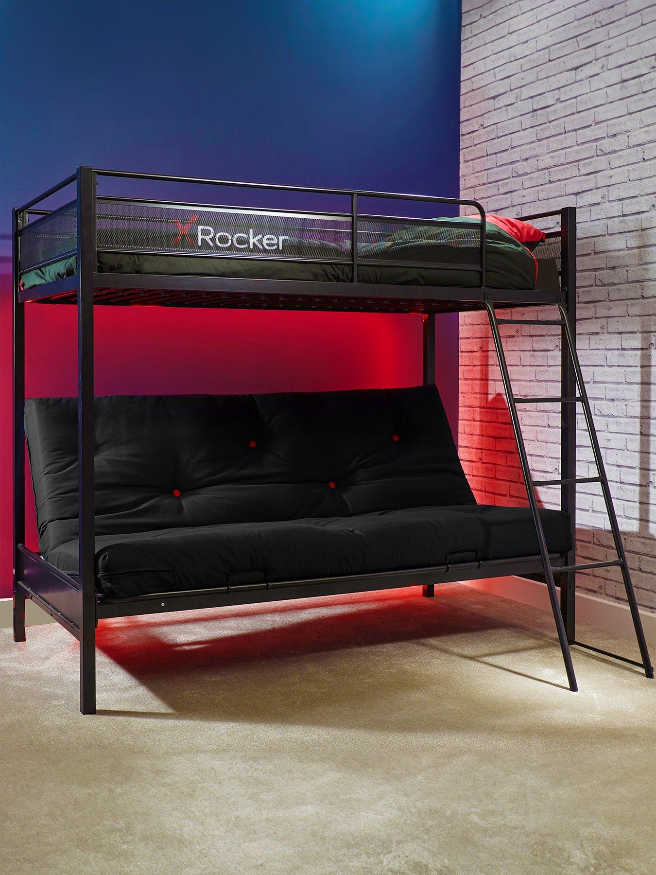 X Rocker Stronghold High Sleeper Bed with Double Futon Cushion and Mattress Option (Buy  &  SAVE!)