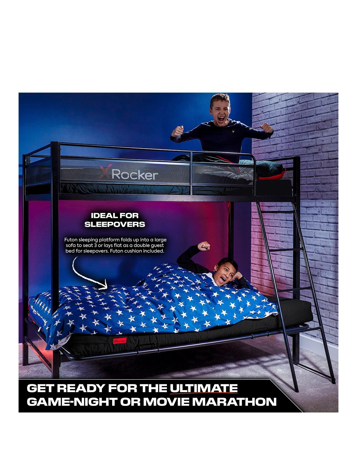X Rocker Stronghold High Sleeper Bed with Double Futon Cushion and ...