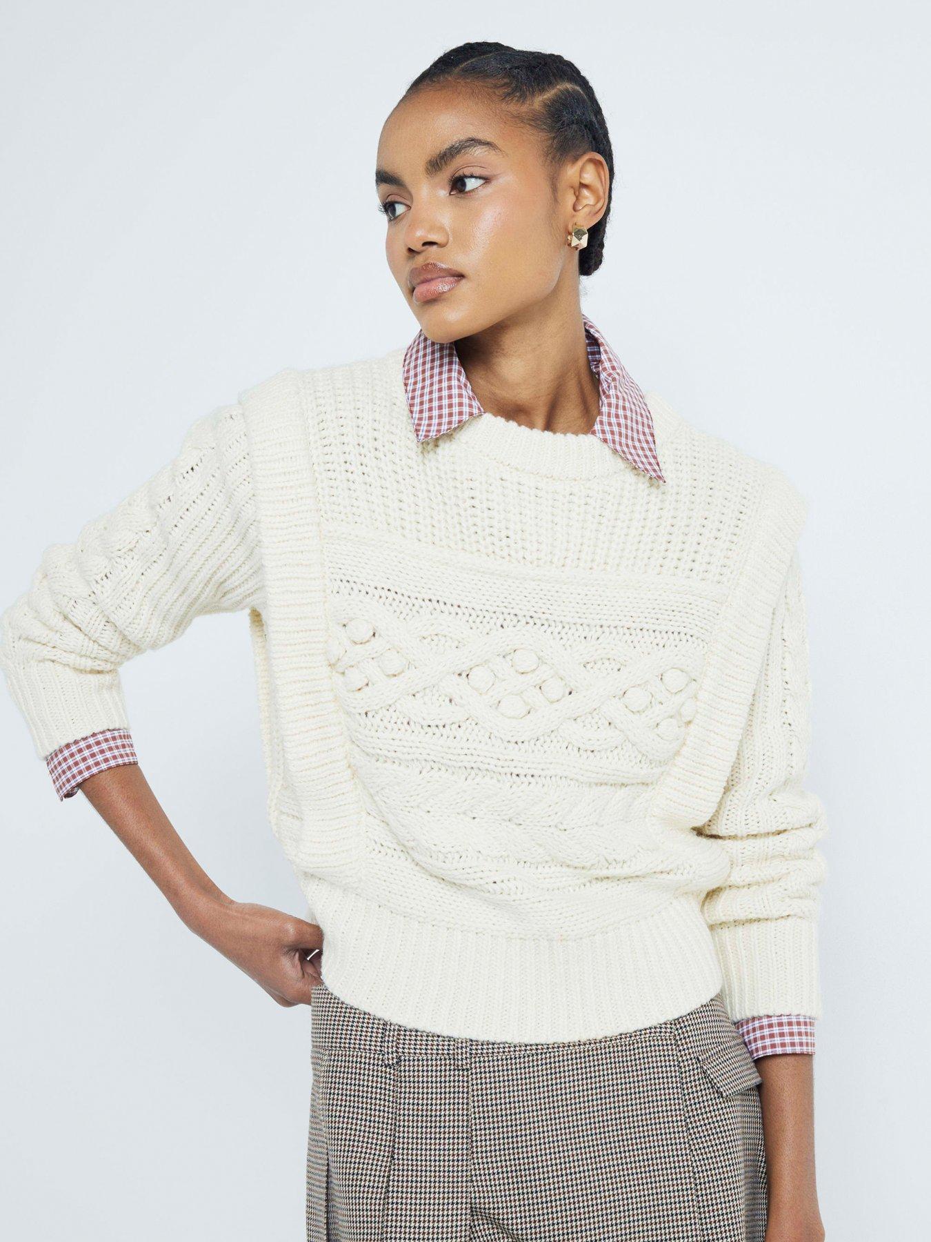 undefined Cable Peak Shoulder Jumper - Cream