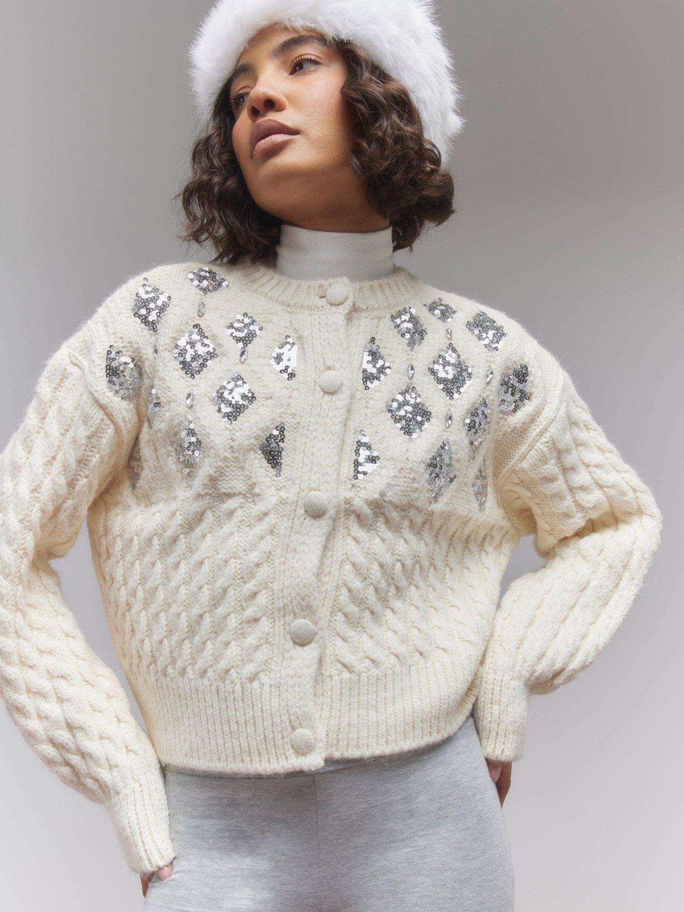 River Island Bubble Embellished Cardigan Cream Littlewoods