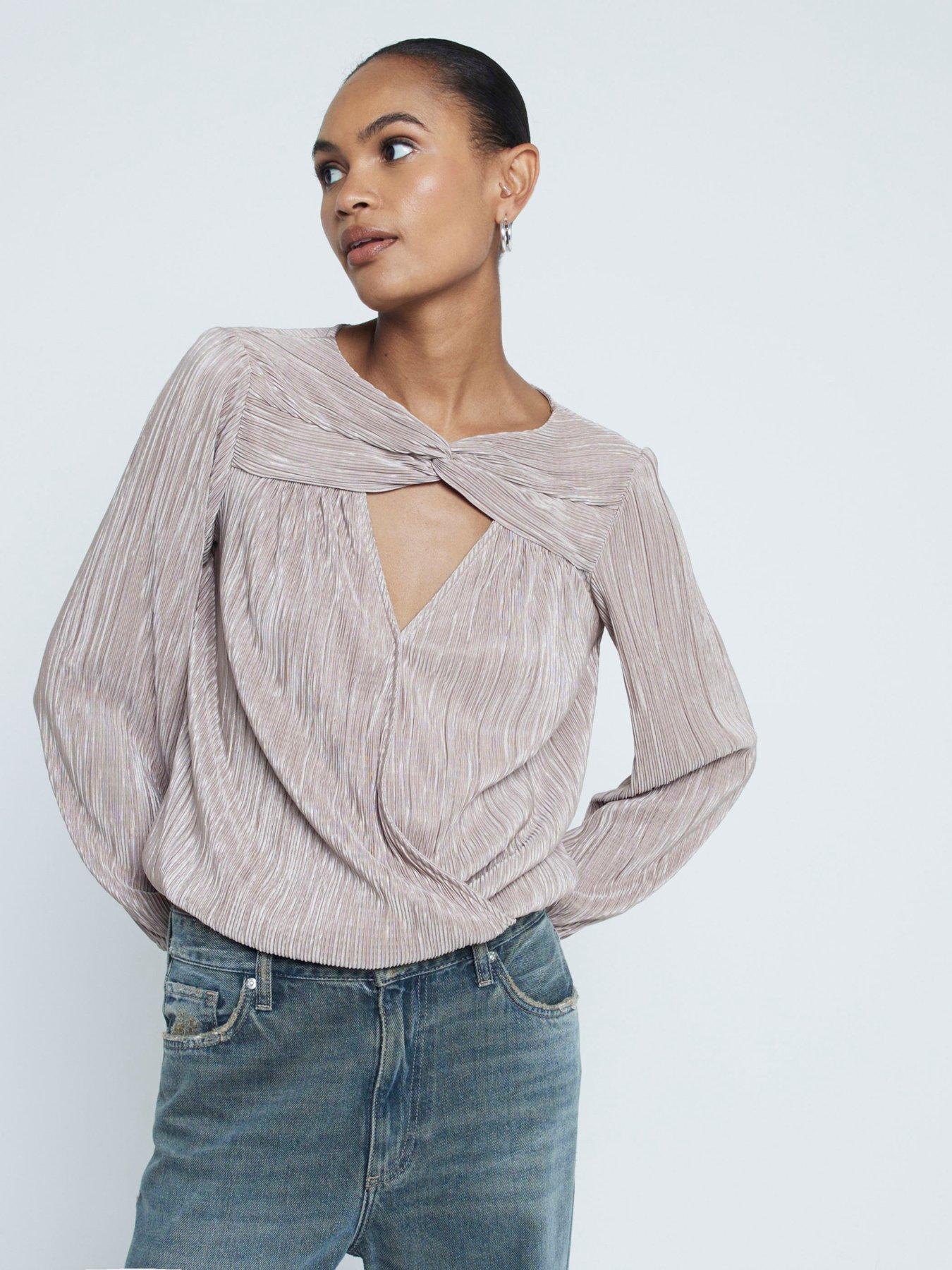 undefined Plisse Bubble Hem Wrap Top - Light Brown