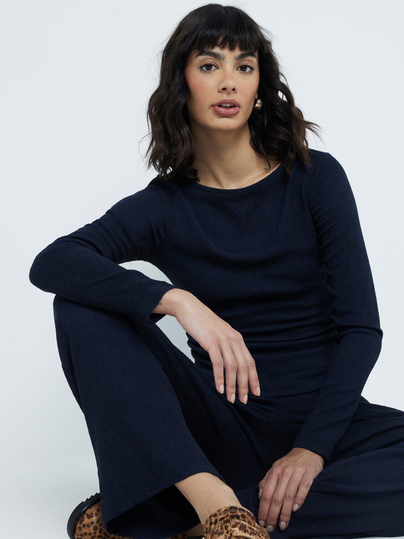 undefined Textured Slash Neck Top - Navy
