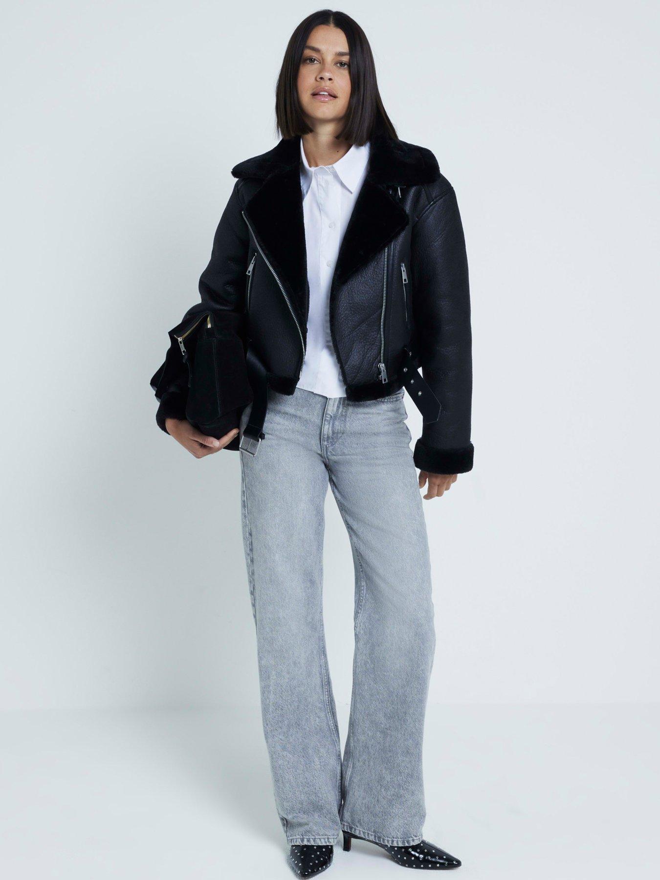 Belted Crop Aviator Jacket Black