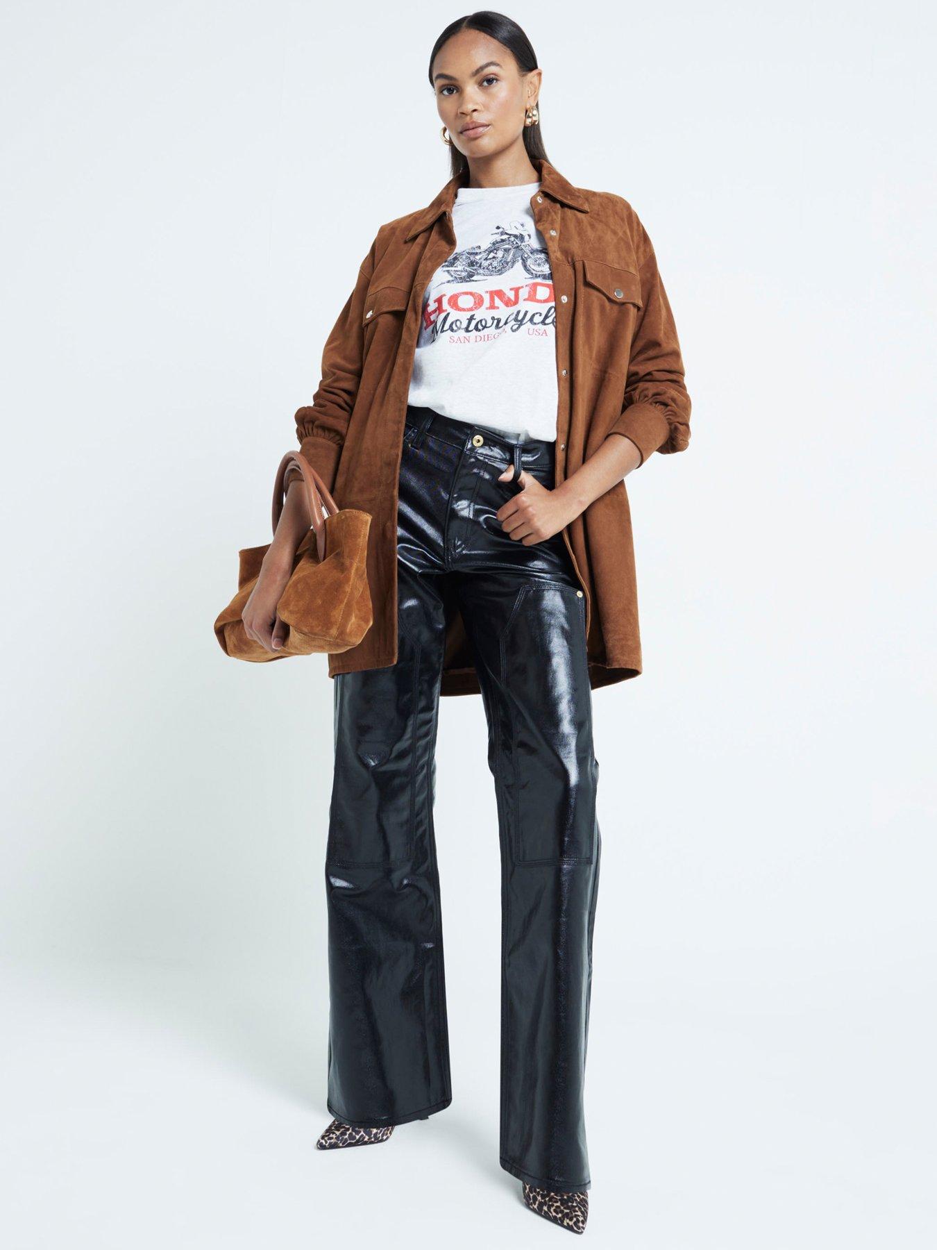  image of river-island-relaxed-straight-selena-coated-black