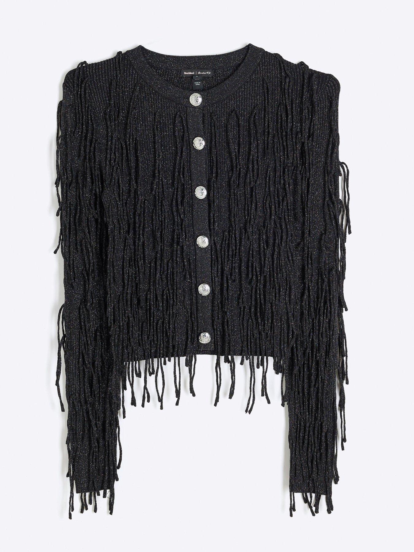 Eaphi FRINGE KNIT CARDIGAN Fringe Cuff Knit Cardigan | ELOQUII