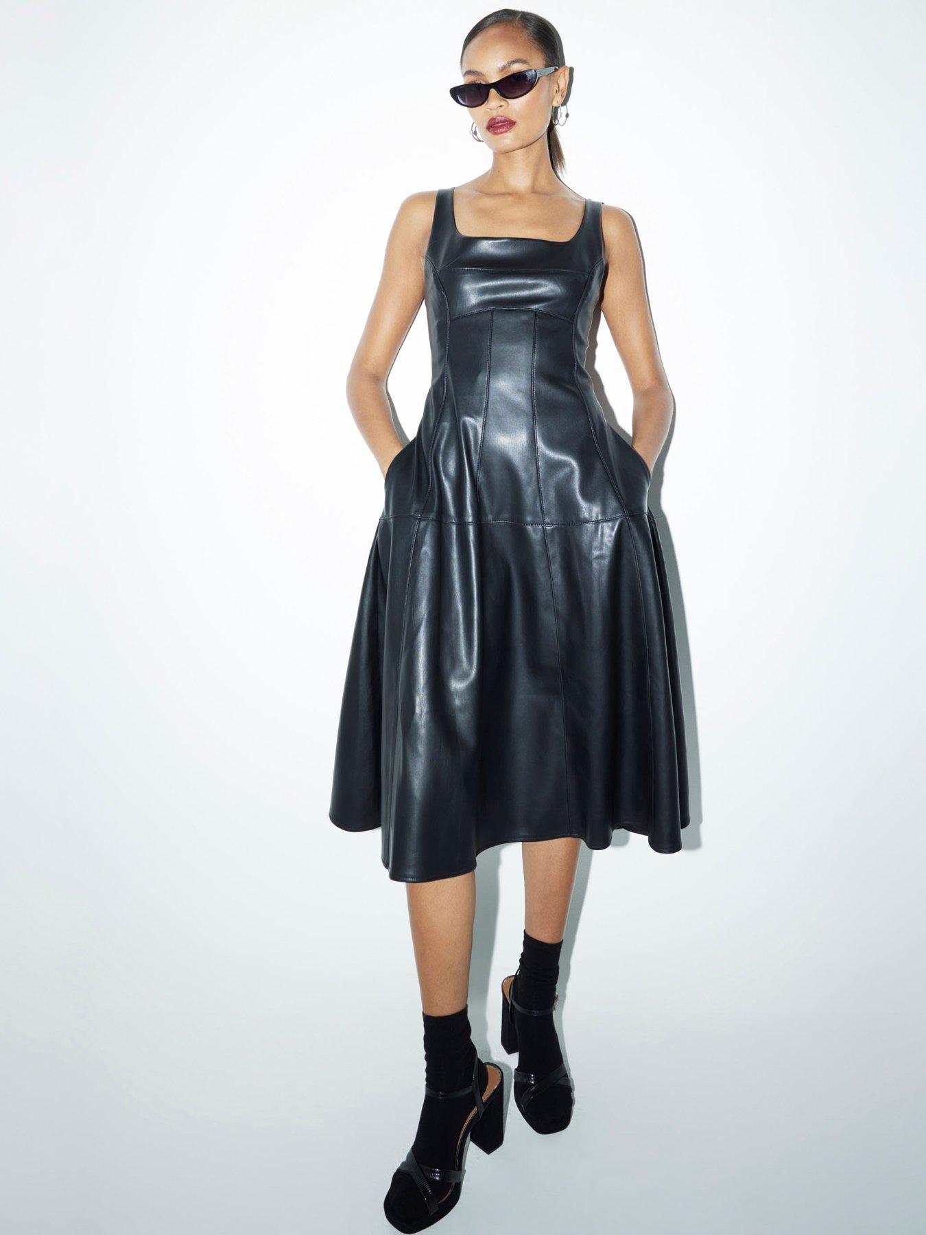 Image 3 of 6 of River Island Aline Femme PU Dress - Black