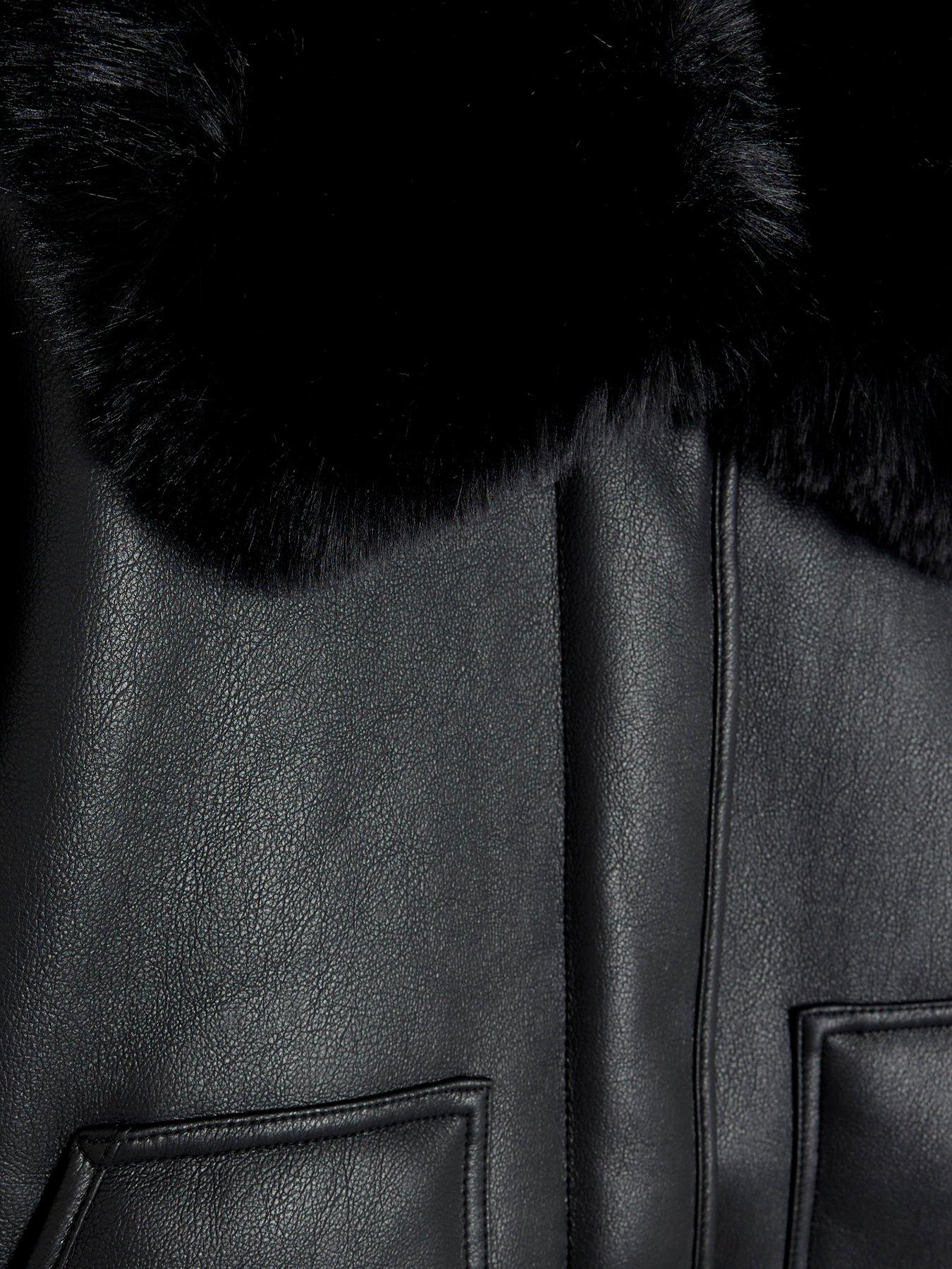 River Island Faux Fur Cuff Shearling Jacket Black Littlewoods