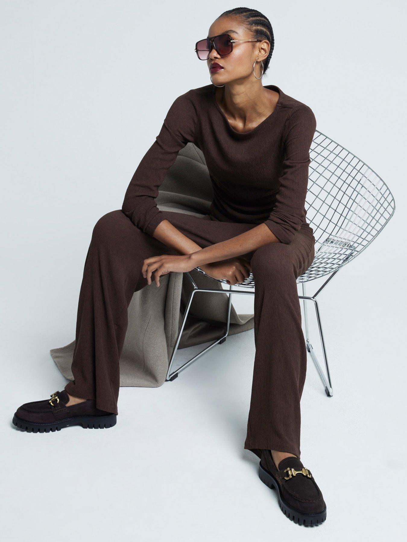 Image 3 of 4 of River Island Textured Slash Neck Top - Dark Brown