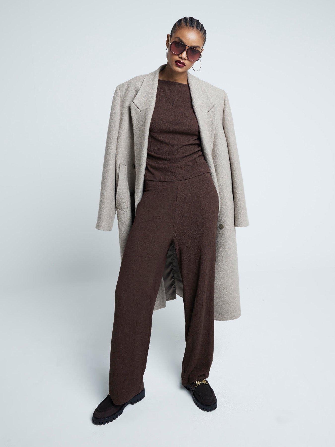 undefined Textured Wide Leg Trouser - Dark Brown