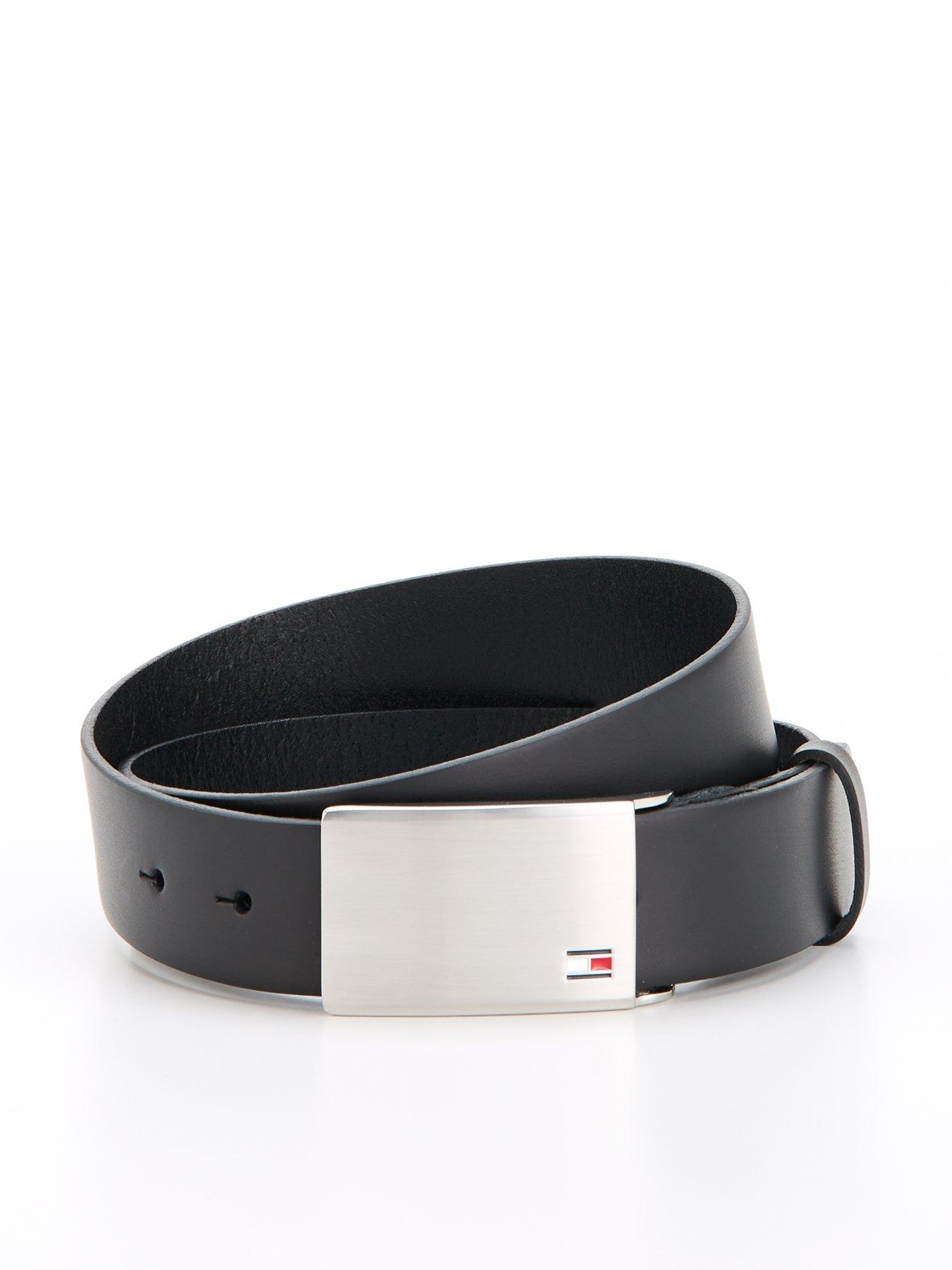 Tommy Hilfiger Plaque Buckle Adjustable Leather Belt - Black