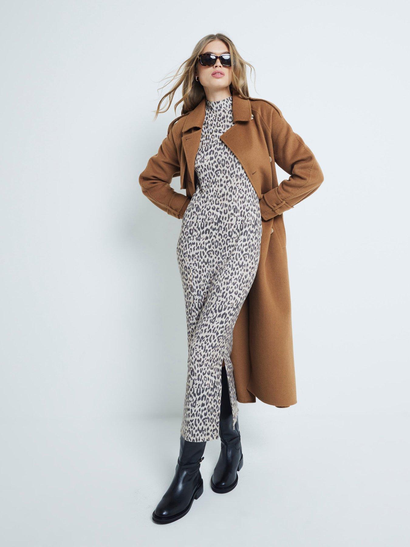undefined Animal Print Midi Dress - Brown