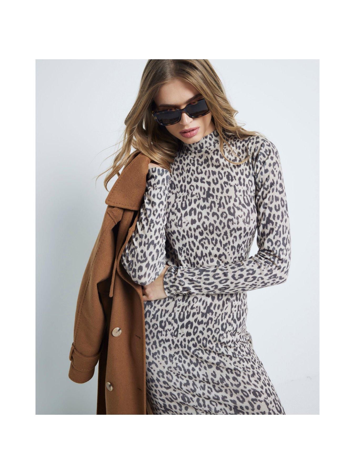  image of river-island-animal-print-midi-dress-brown