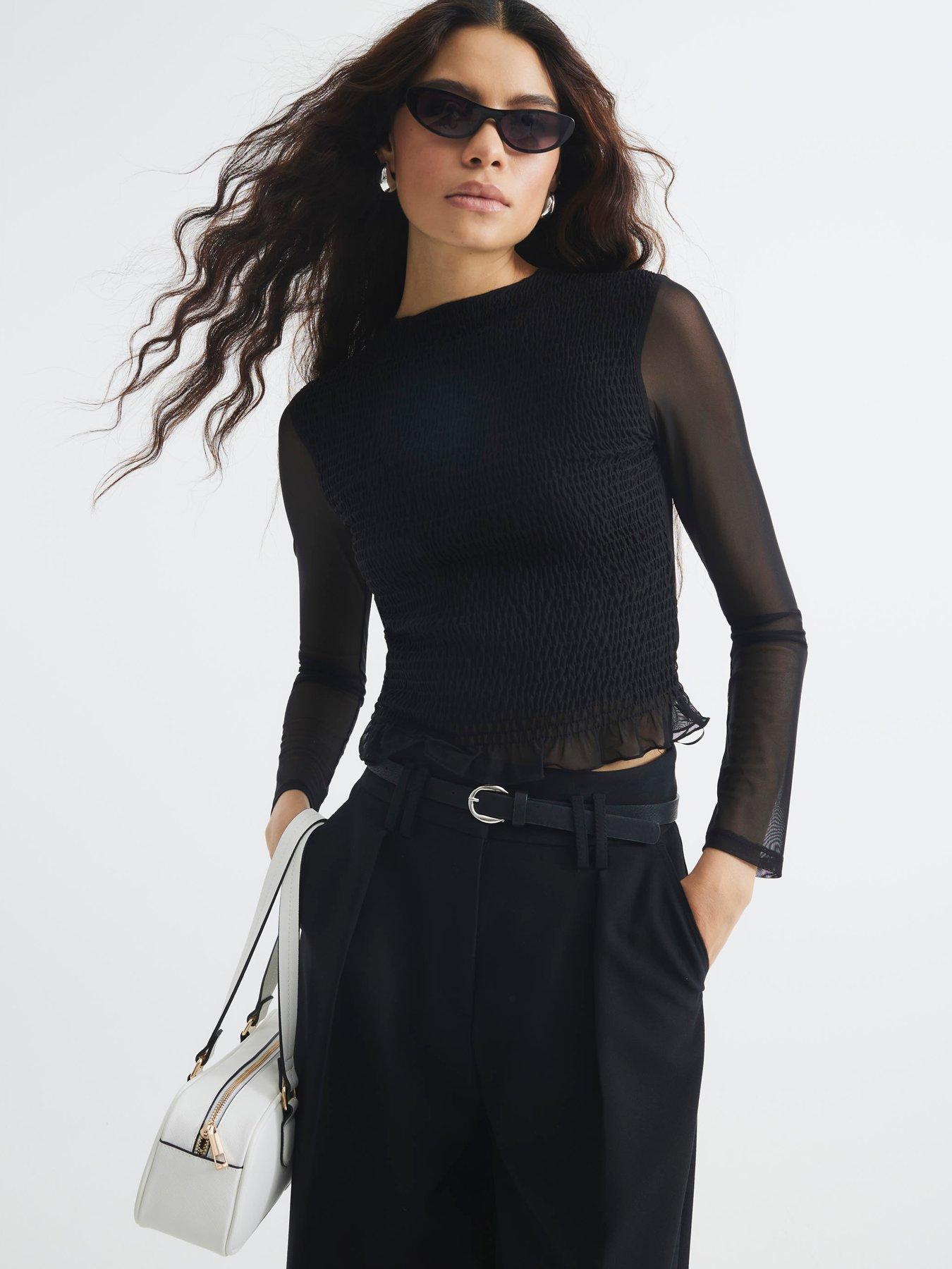 undefined Mesh Shirred Top - Black