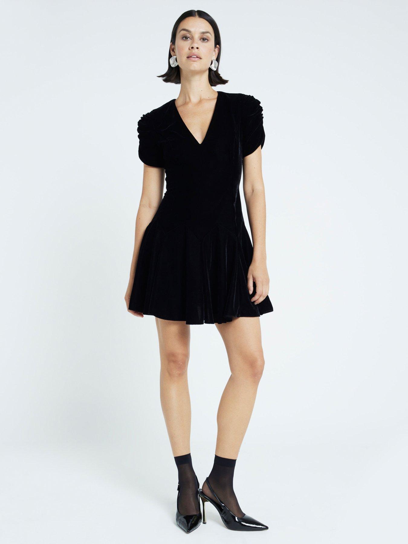 undefined Velvet Godet Mini Dress - Black