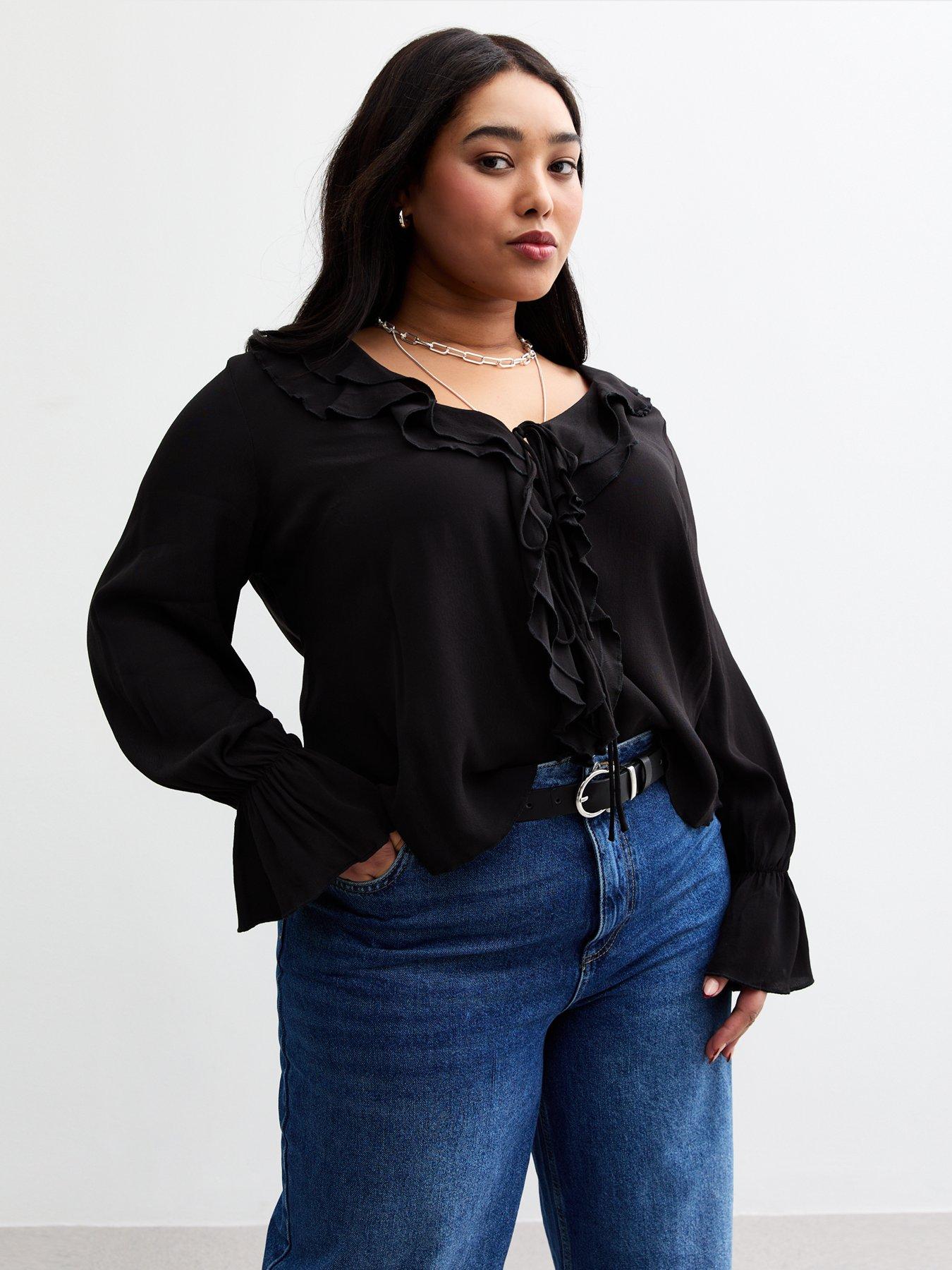 undefined Curves Ruffle Trim Blouse - Black