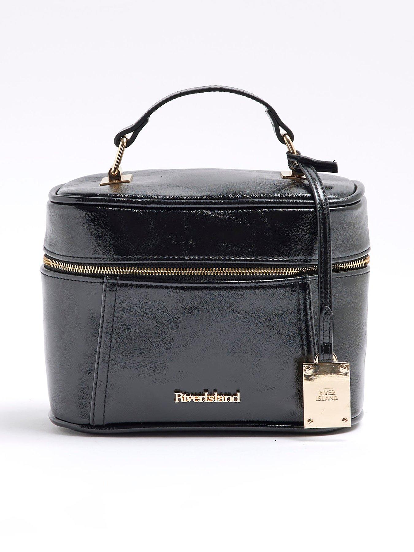 River Island Bashed Pu Vanity Bag - Black