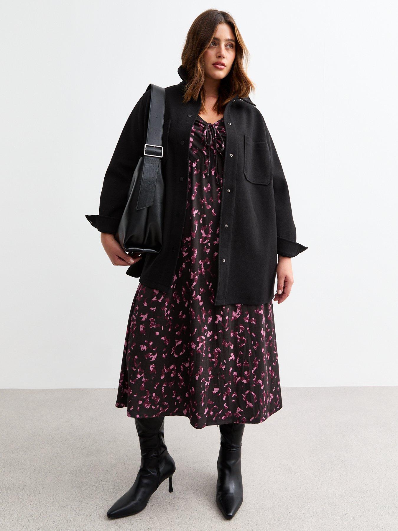 Image 3 of 4 of New Look Curves Black Fossil Animal Jersey Midi Dress - Print