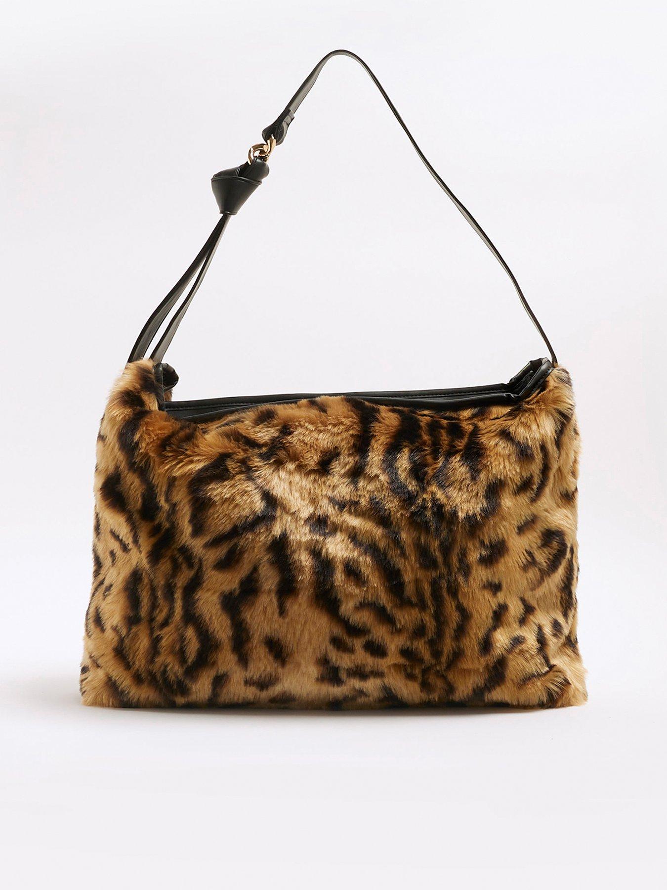 River Island Leopard Fur Slouch Bag Brown Littlewoods