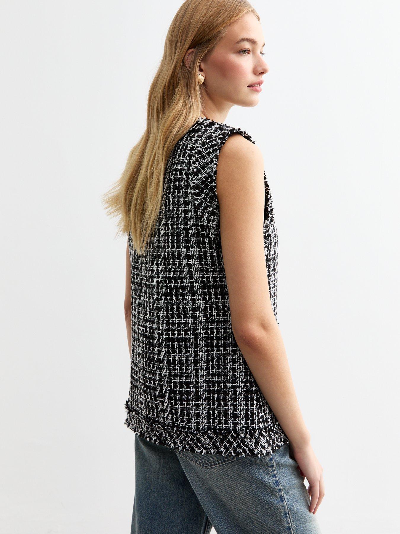  image of new-look-black-checked-boucleacute-waistcoat-print