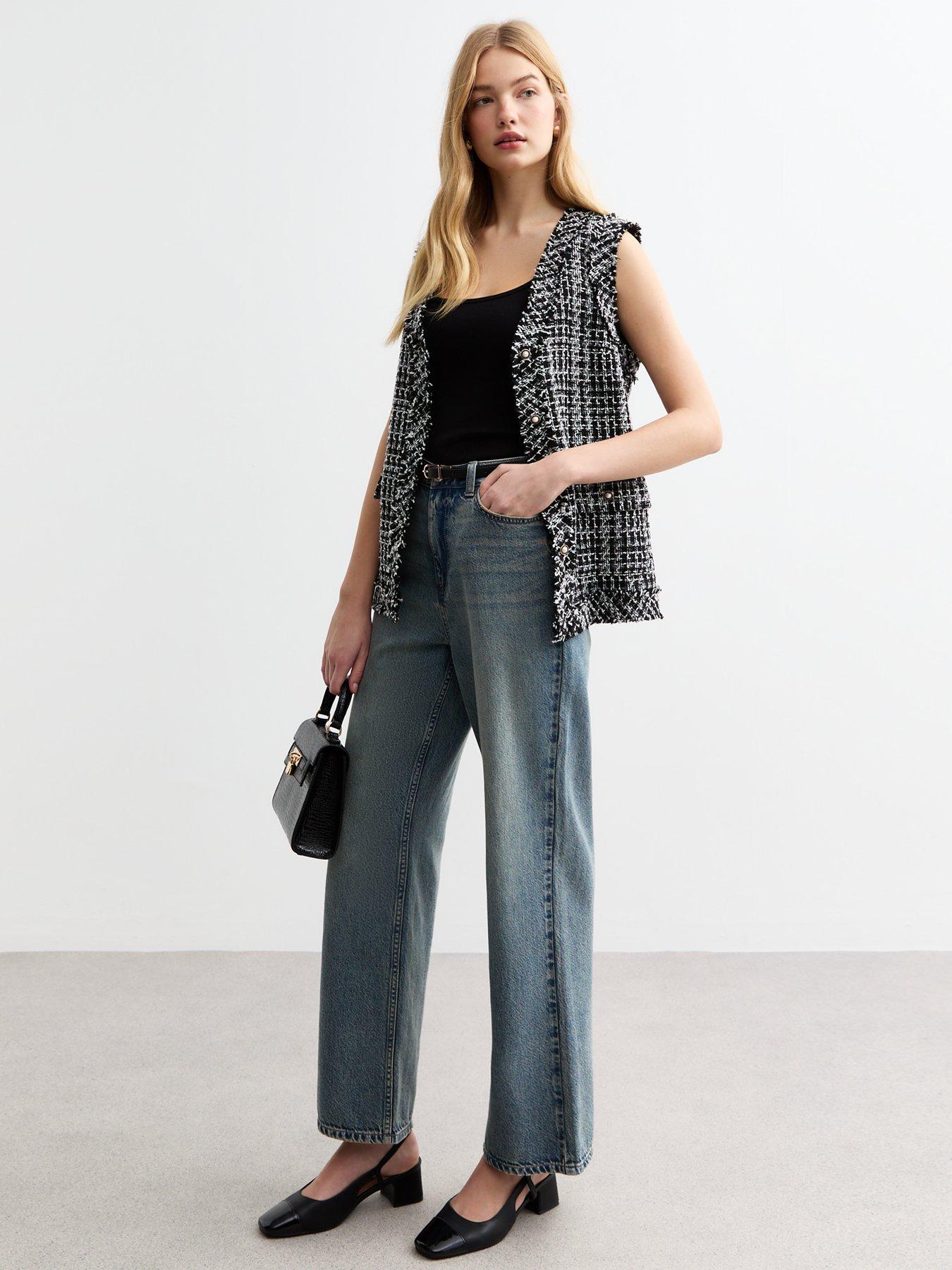  image of new-look-black-checked-boucleacute-waistcoat-print