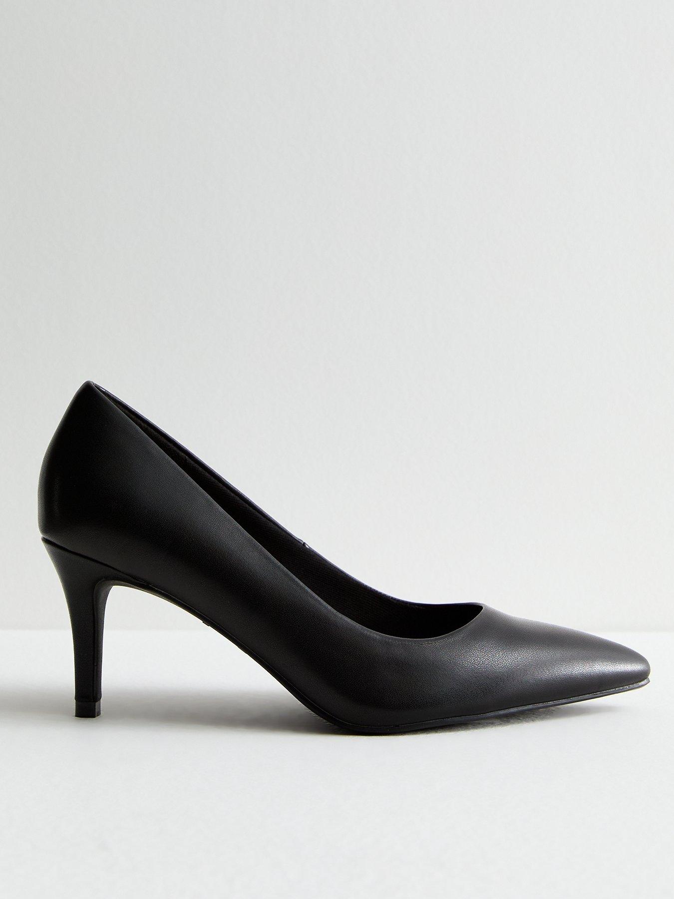 New Look Wide Fit Black Leather look Stiletto Heel Court Shoes littlewoods