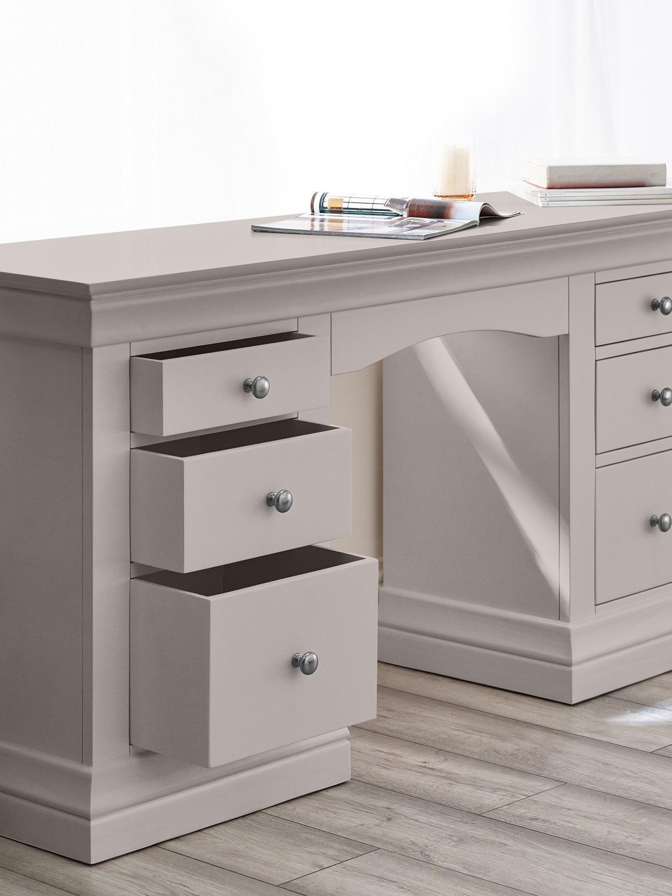 small grey dressing table Farrow Grey Dressing Table, Vanity Mirror & Stool for Bedroom main image 0