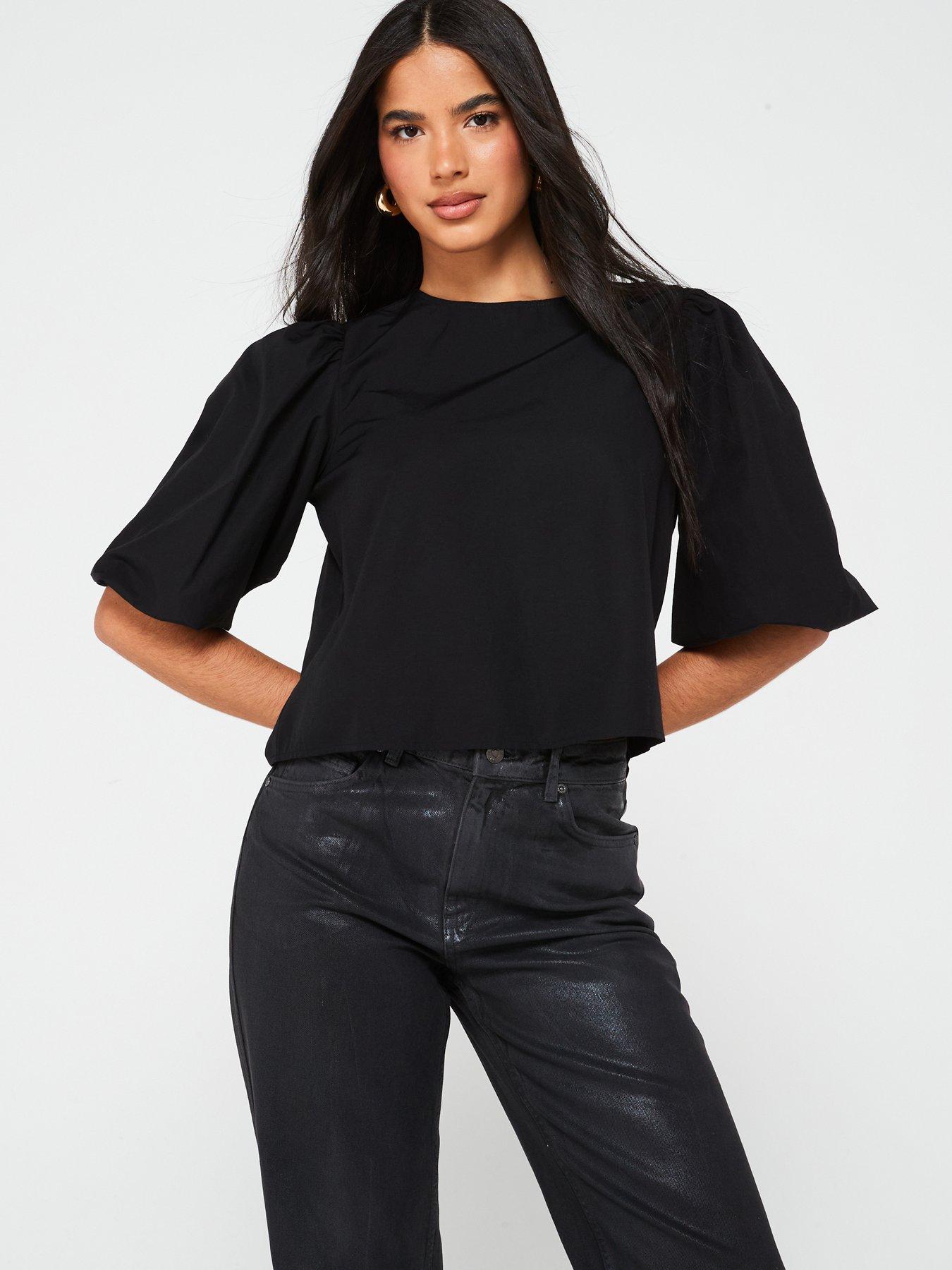 undefined Ditte Balloon Sleeve Woven Top - Black