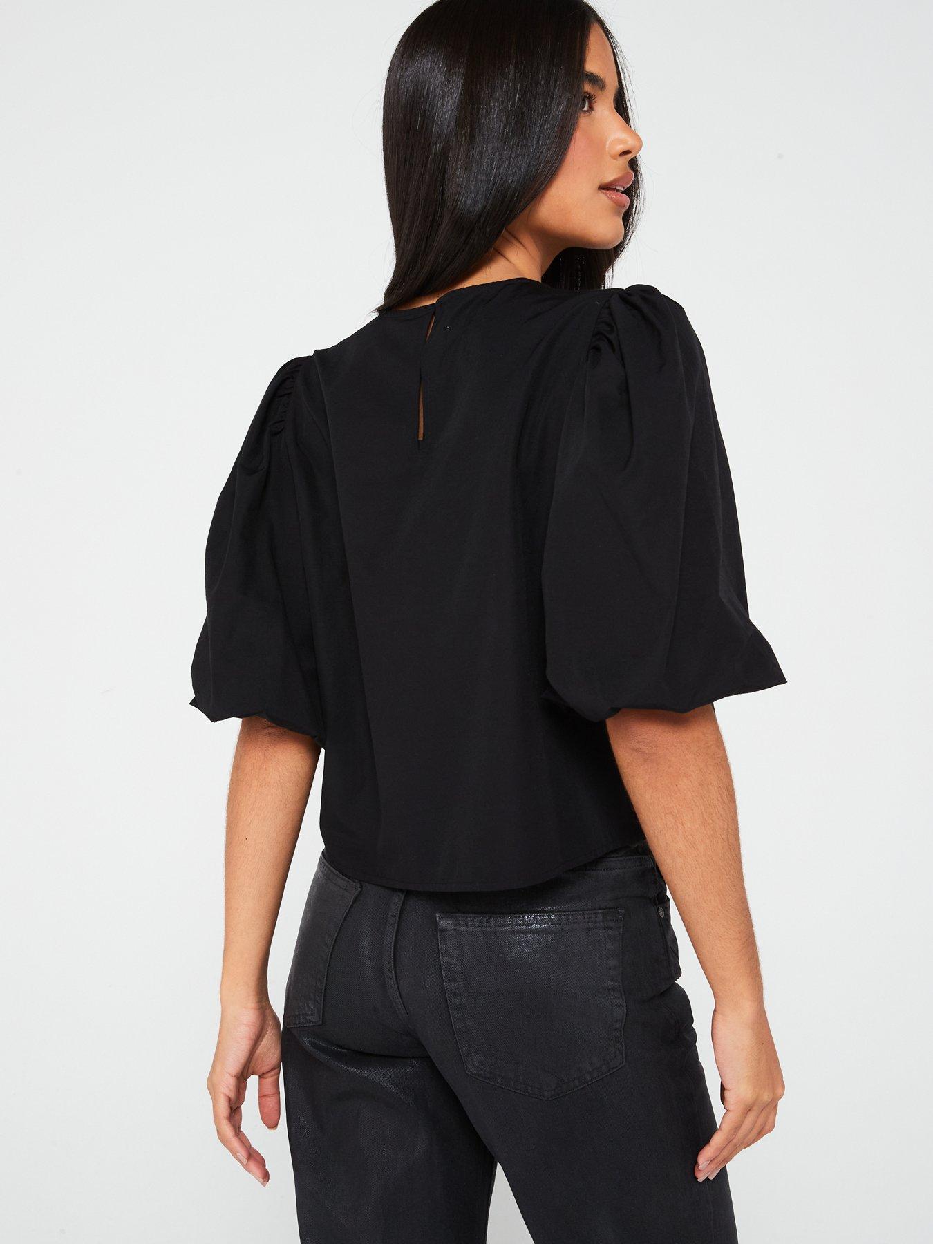 Image 2 of 4 of Vero Moda Ditte Balloon Sleeve Woven Top - Black