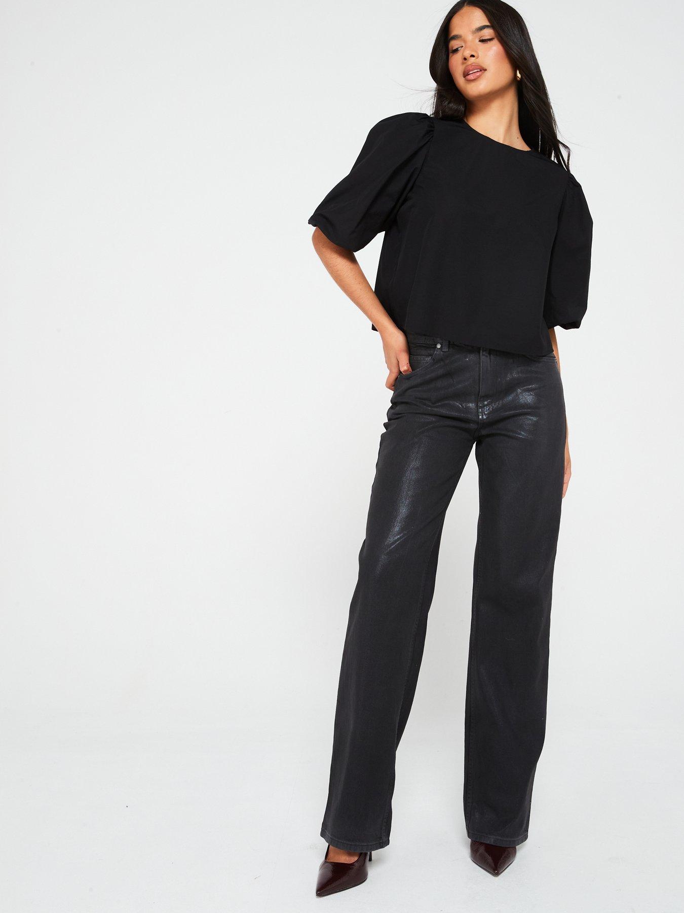 Image 3 of 4 of Vero Moda Ditte Balloon Sleeve Woven Top - Black