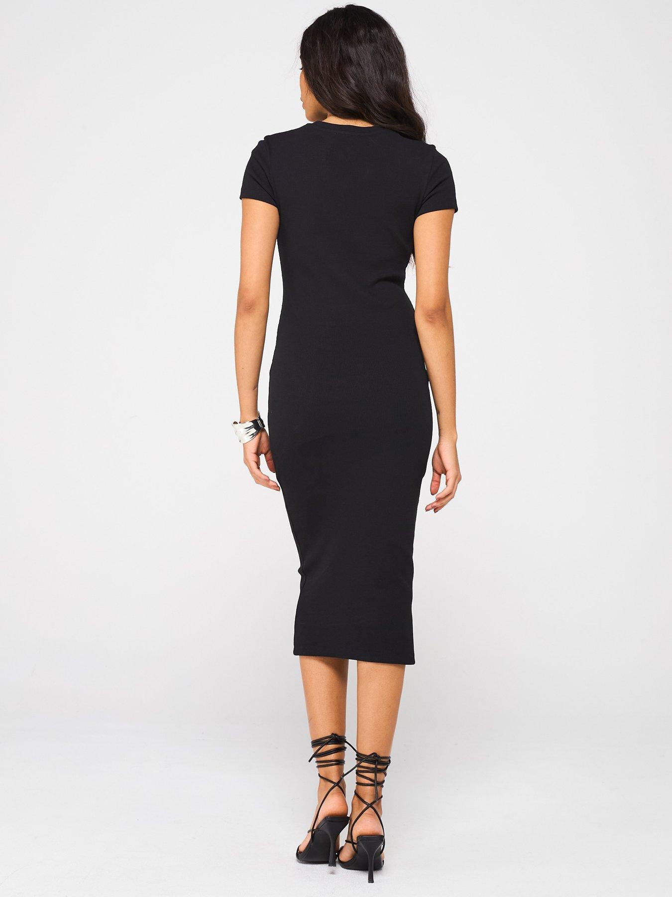 Image 2 of 6 of Moschino Jeans Fitted Logo Midi Dress - Black