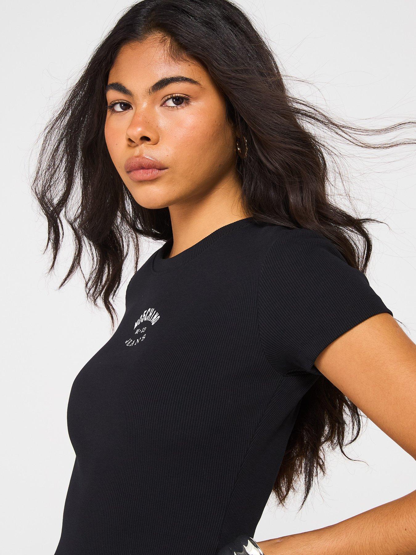 Image 4 of 6 of Moschino Jeans Fitted Logo Midi Dress - Black