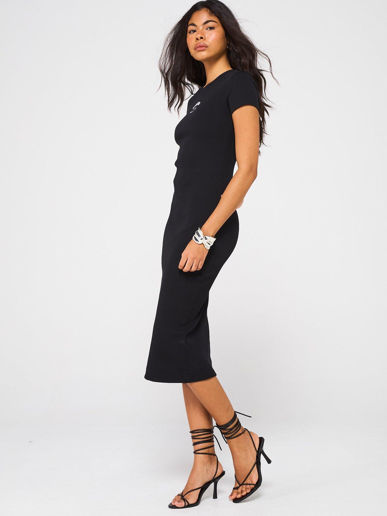 Image 5 of 6 of Moschino Jeans Fitted Logo Midi Dress - Black